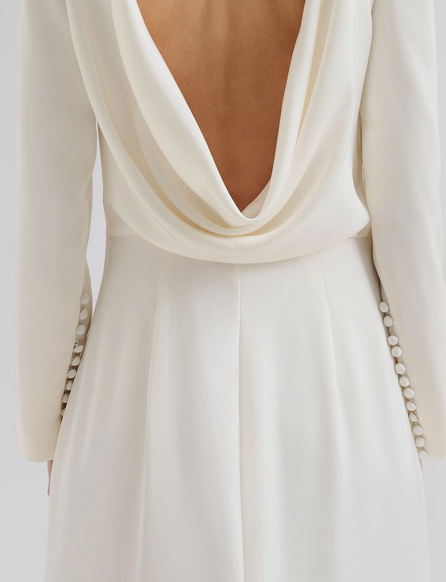 Malina - Hermine Long Sleeved Cowl Back Gown - cream - 3