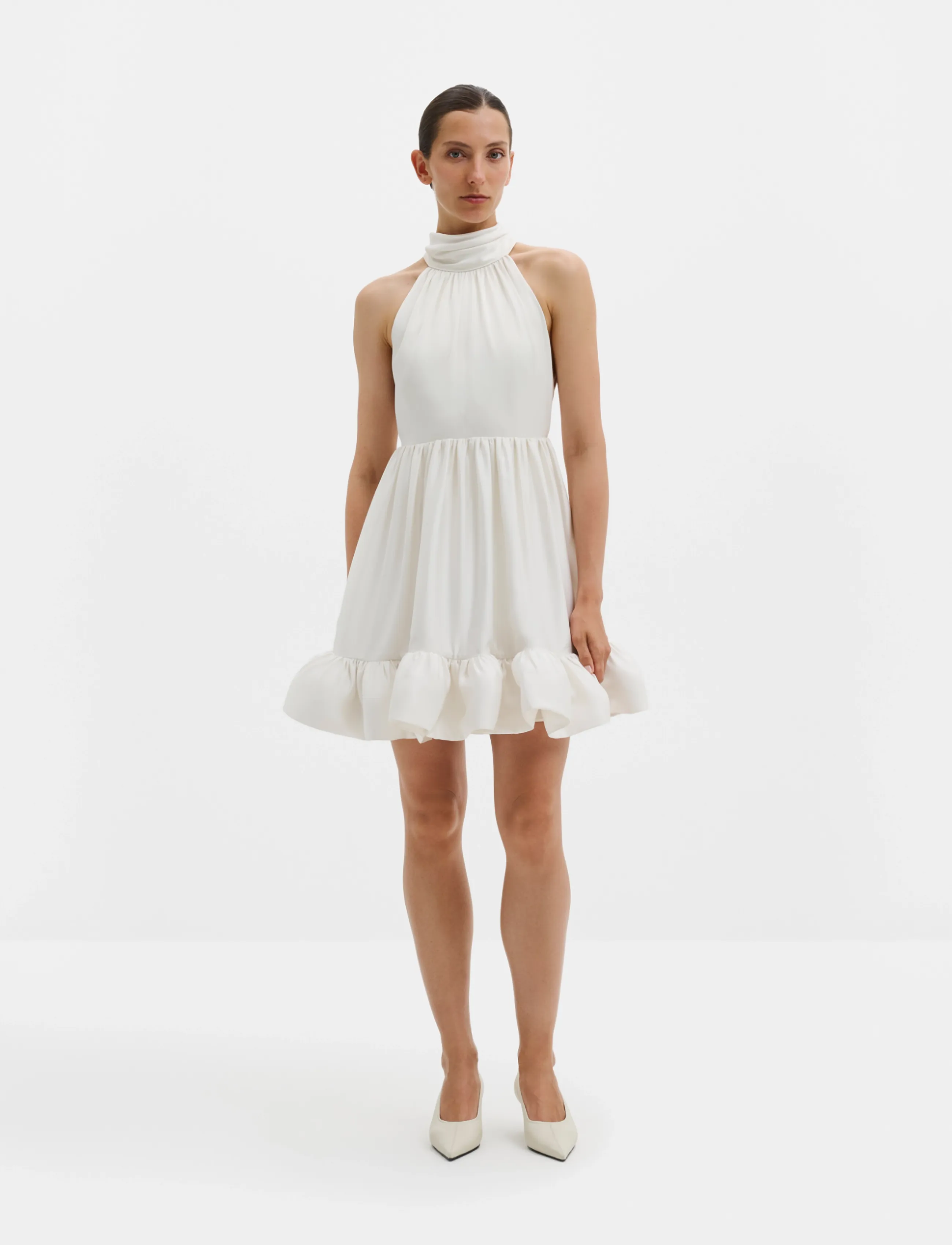 Malina Liana Halterneck Satin Mini Dress, 36, Cream, Kjoler > Kort Kjole, Dame