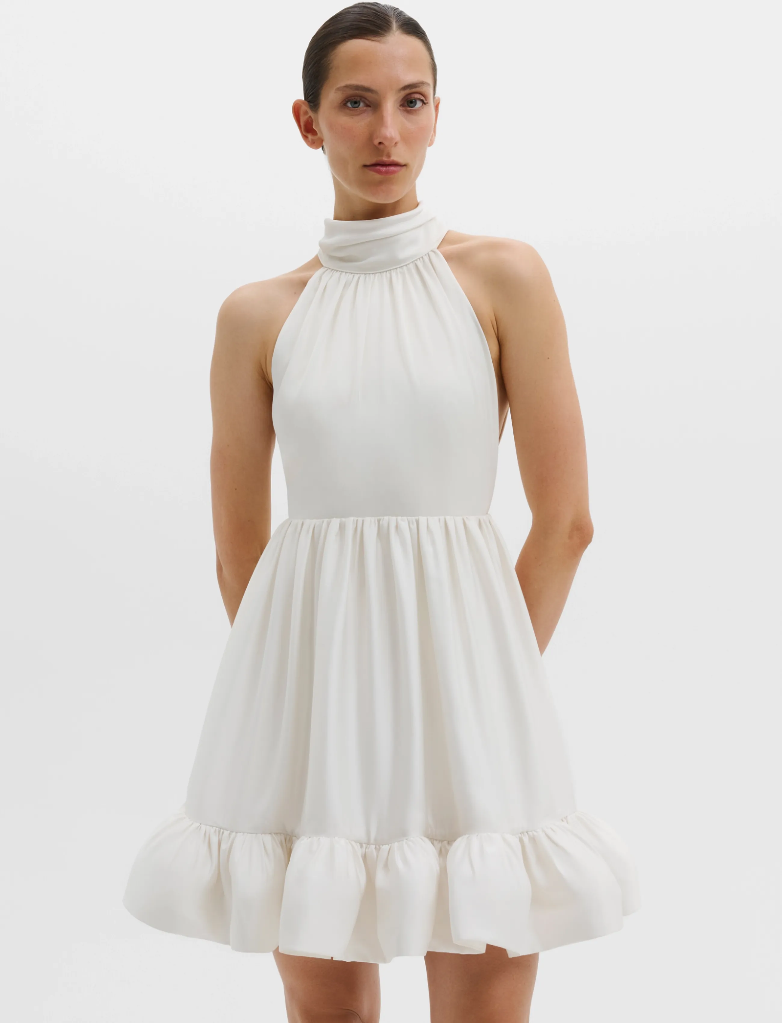 Malina - Liana Halterneck Satin Mini Dress - cocktail dresses - cream - 2