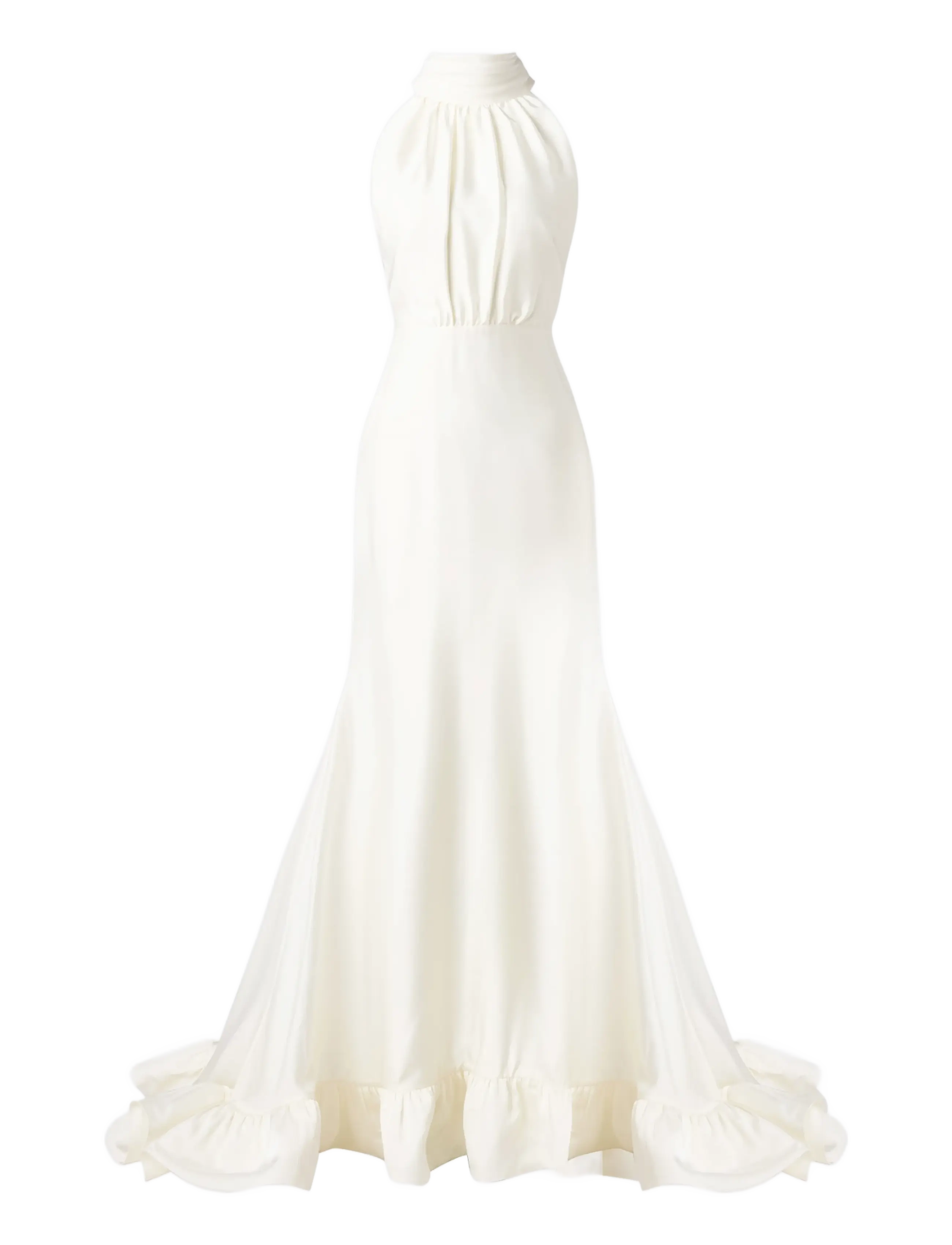 Malina - Angeline Ruffled Hem Satin Gown - cream - 1