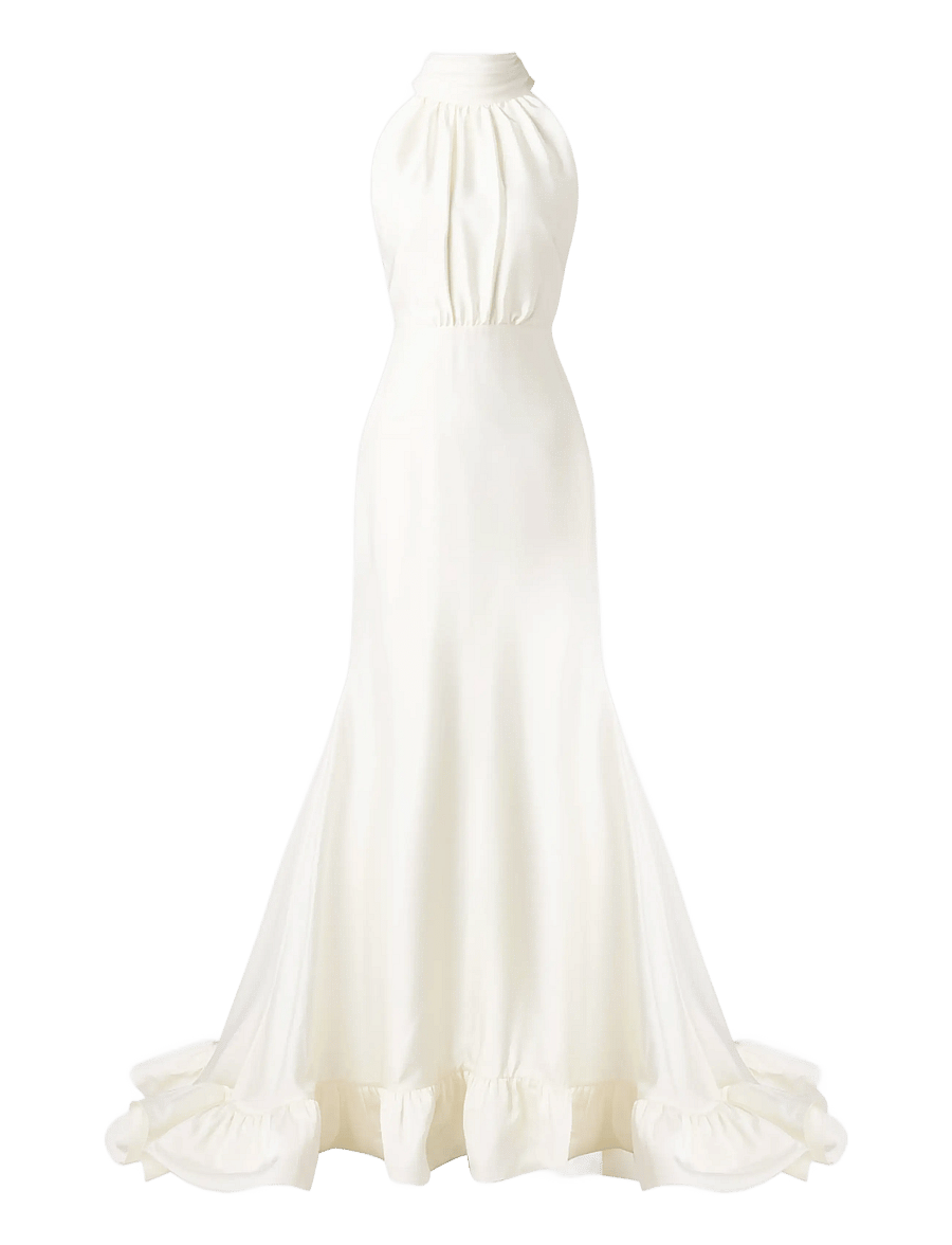 Malina - Angeline Ruffled Hem Satin Gown - cream - 1
