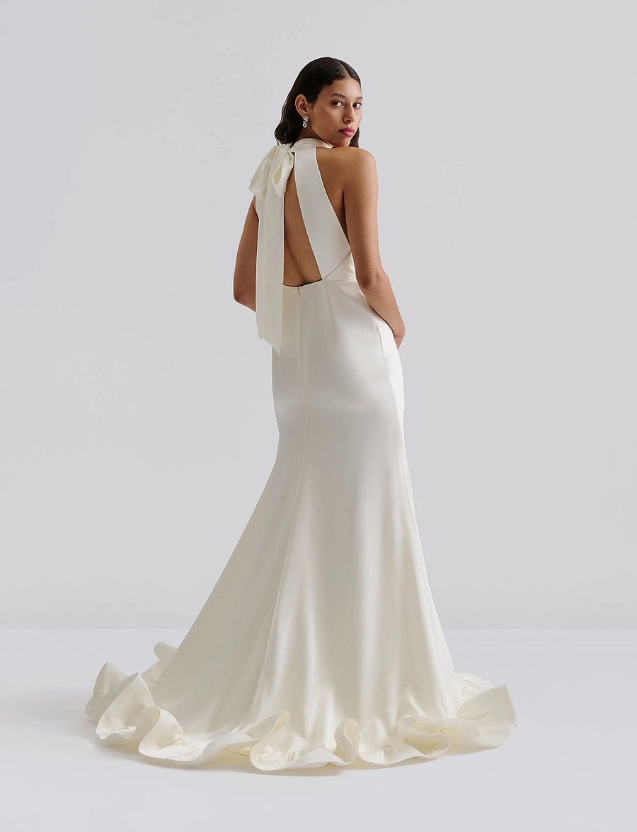 Malina - Angeline Ruffled Hem Satin Gown - cream - 2