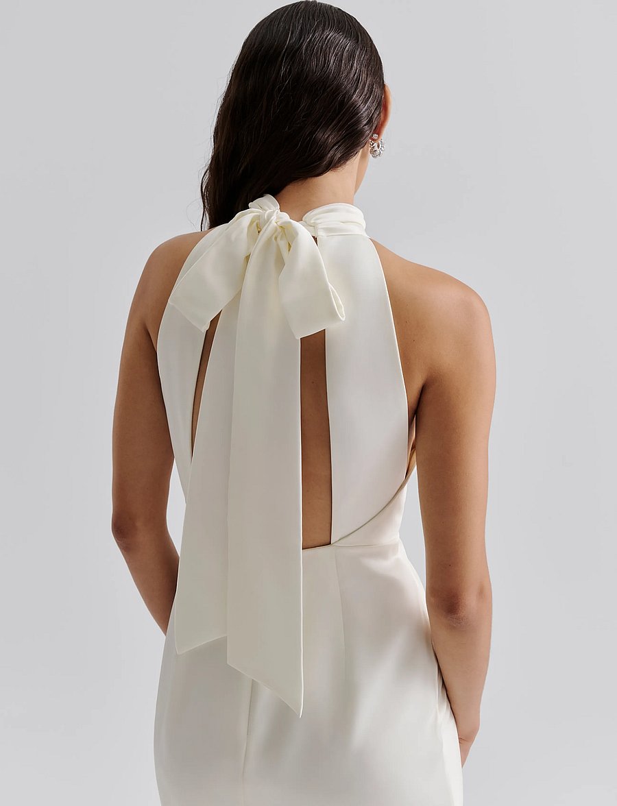 Malina - Angeline Ruffled Hem Satin Gown - cream - 3