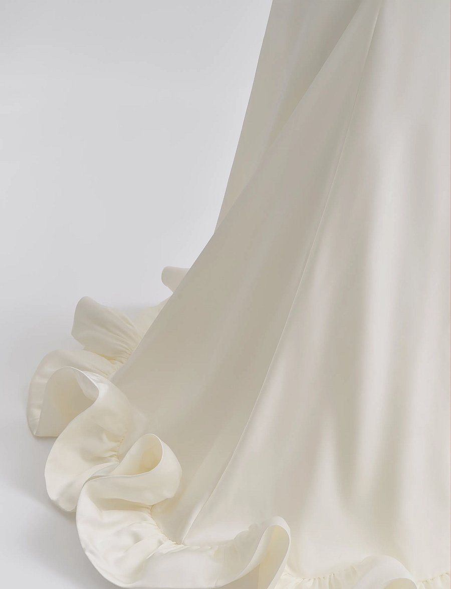Malina - Angeline Ruffled Hem Satin Gown - cream - 4
