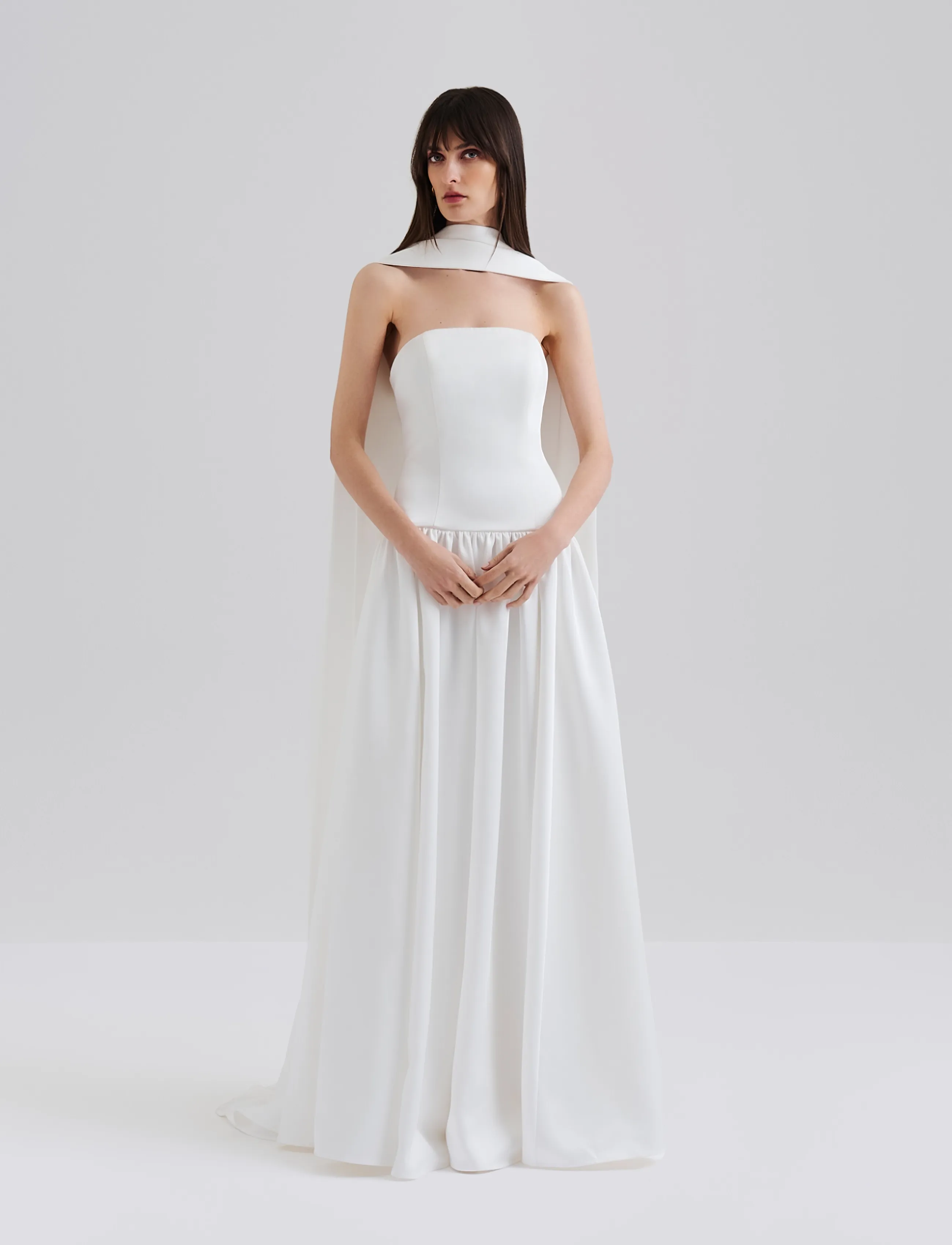 Malina Audrey Strapless Neck Scarf Drop Waist Gown - Kollektioner - IVORY / cream
