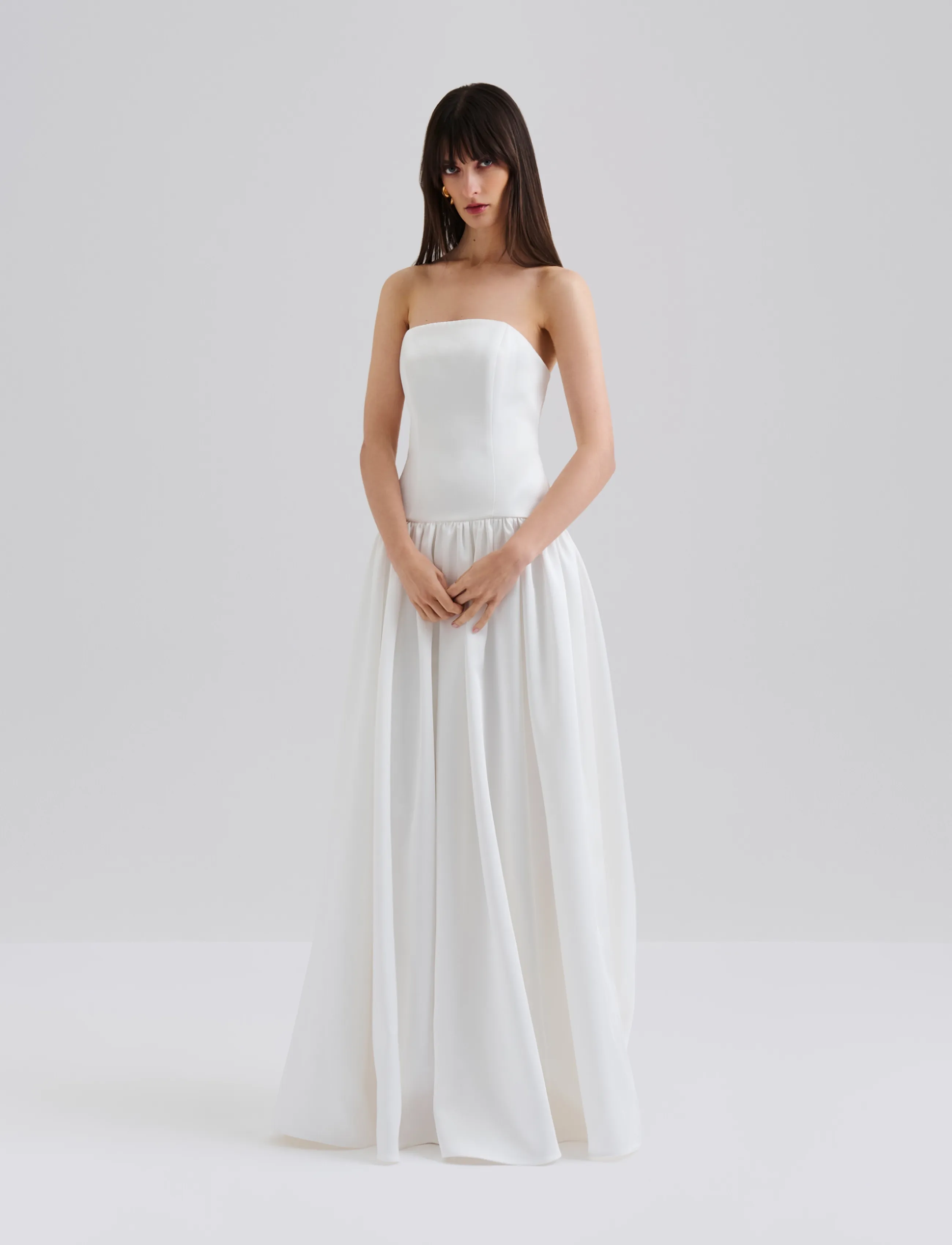 Malina - Audrey Strapless Neck Scarf Drop Waist Gown - ivory - 2