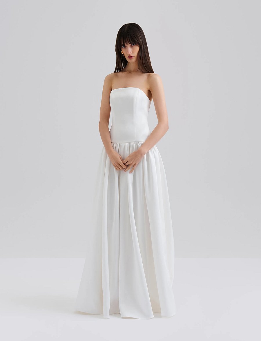 Malina - Audrey Strapless Neck Scarf Drop Waist Gown - ivory - 2