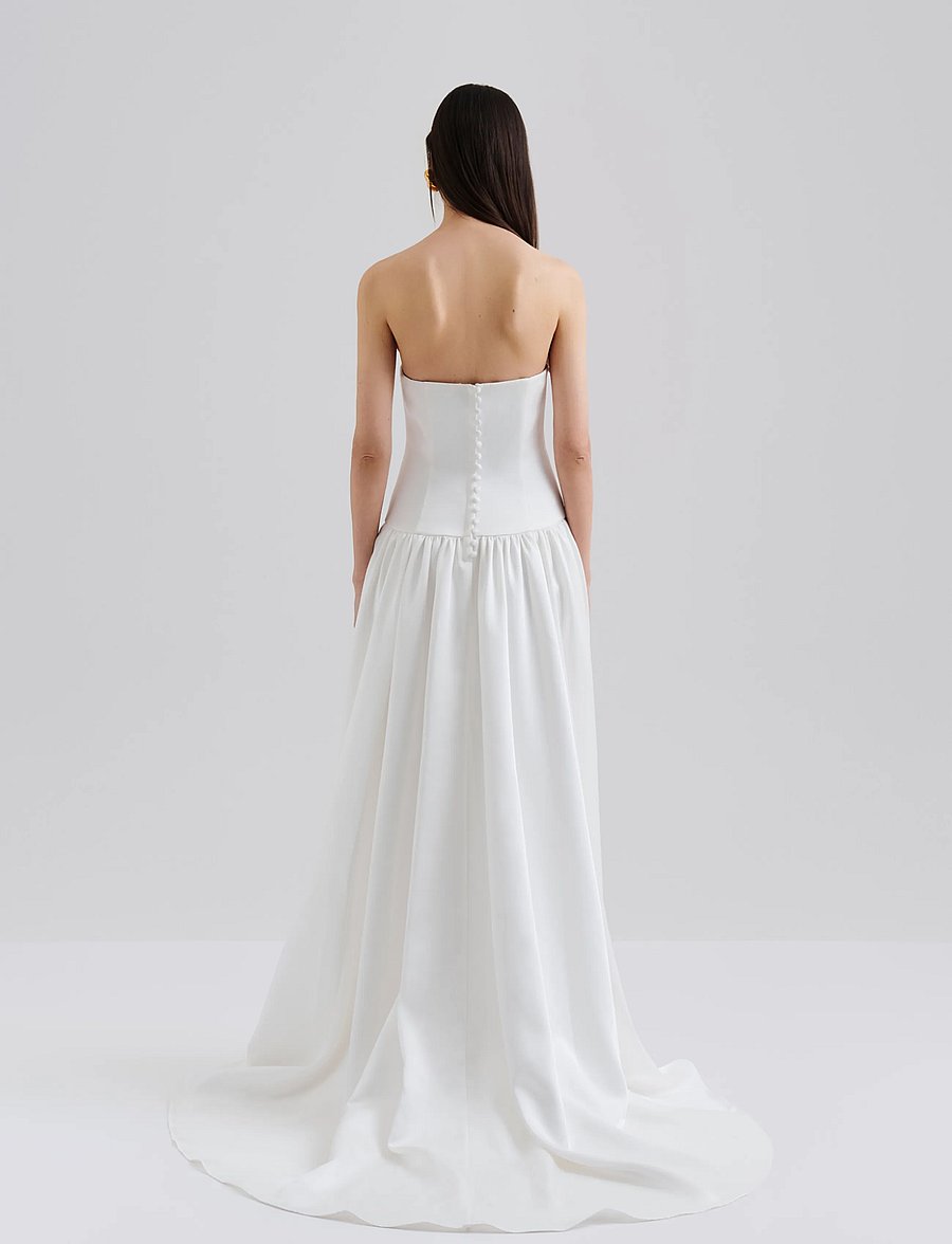 Malina - Audrey Strapless Neck Scarf Drop Waist Gown - ivory - 3