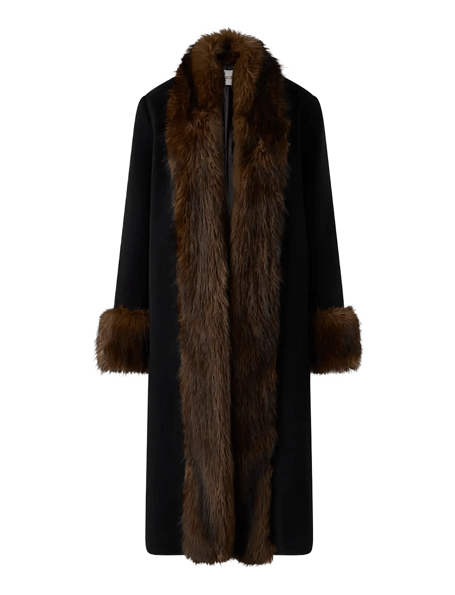 Malina - Anouk Yve Faux Fur Wool Coat - winter jackets - black - 1