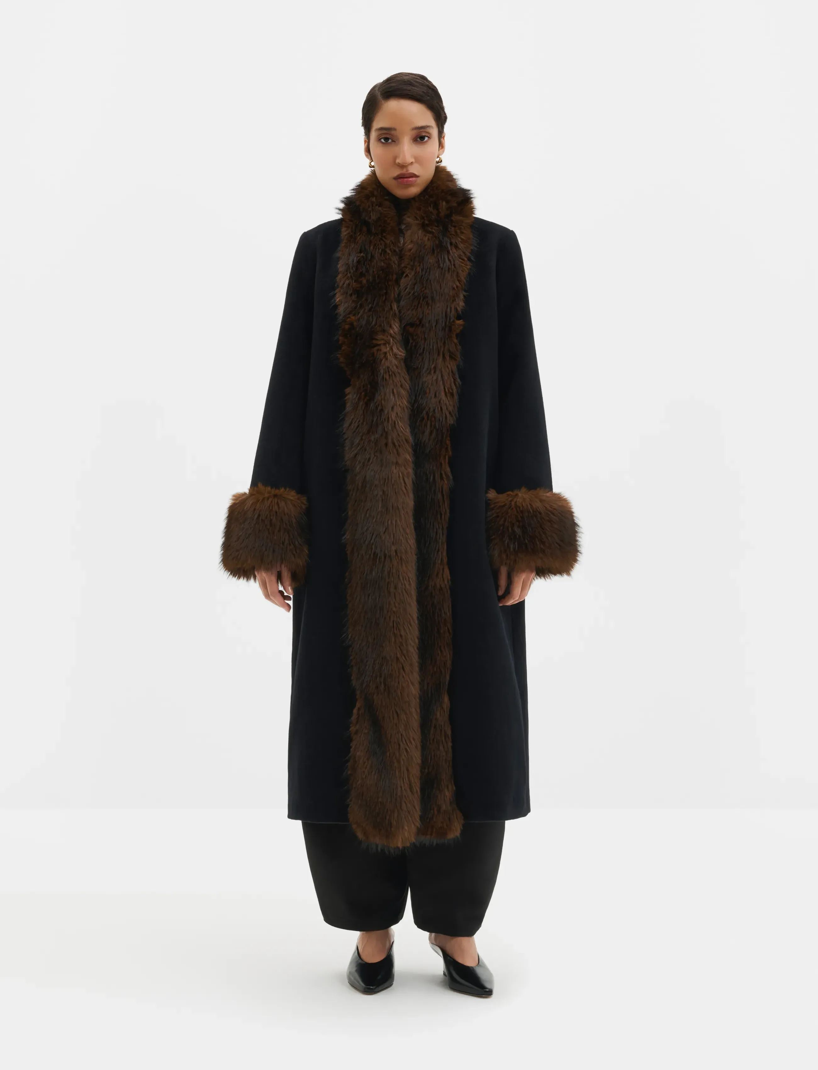 Malina Anouk Yve Faux Fur Wool Coat - Mantlid - BLACK / black