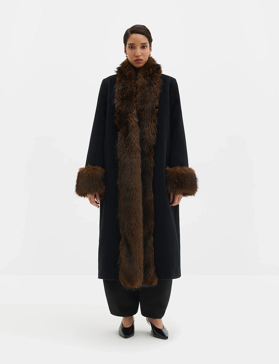 Malina - Anouk Yve Faux Fur Wool Coat - winter jackets - black - 0