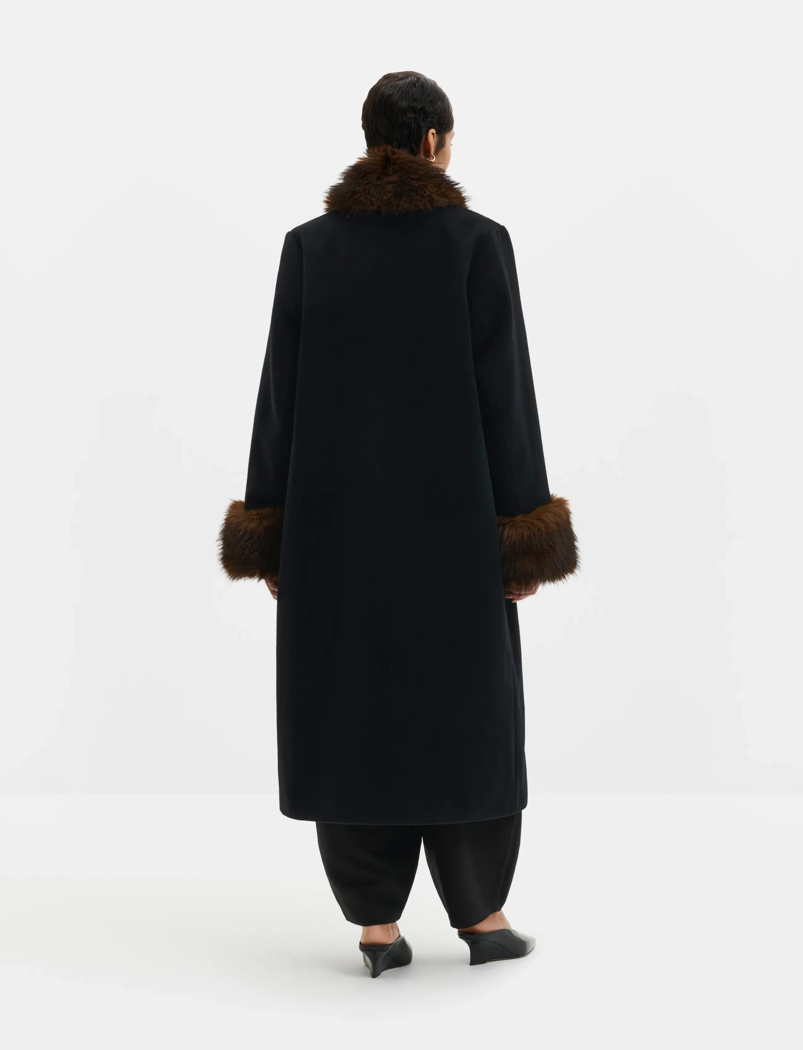 Malina - Anouk Yve Faux Fur Wool Coat - black - 2