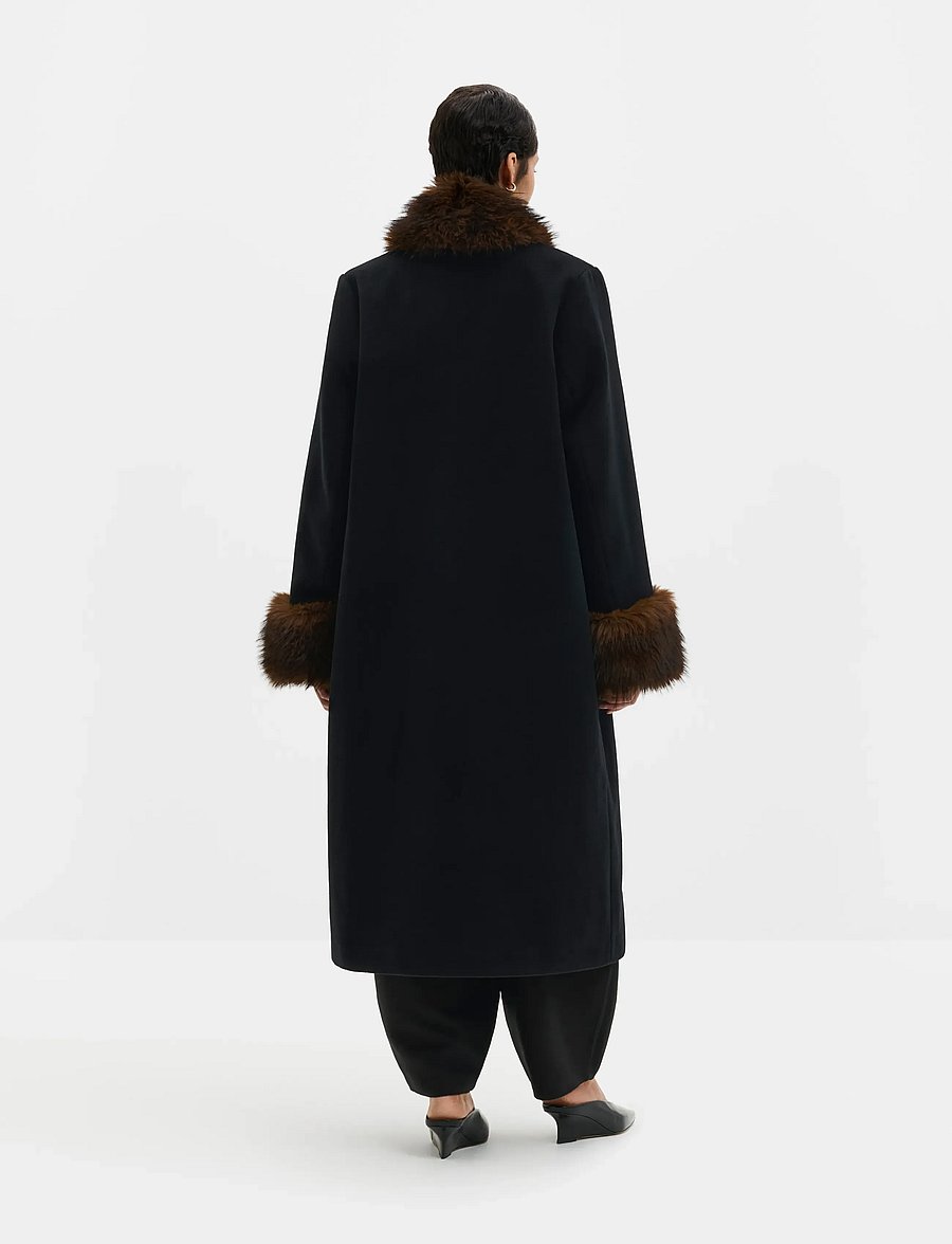 Malina - Anouk Yve Faux Fur Wool Coat - winter jackets - black - 2
