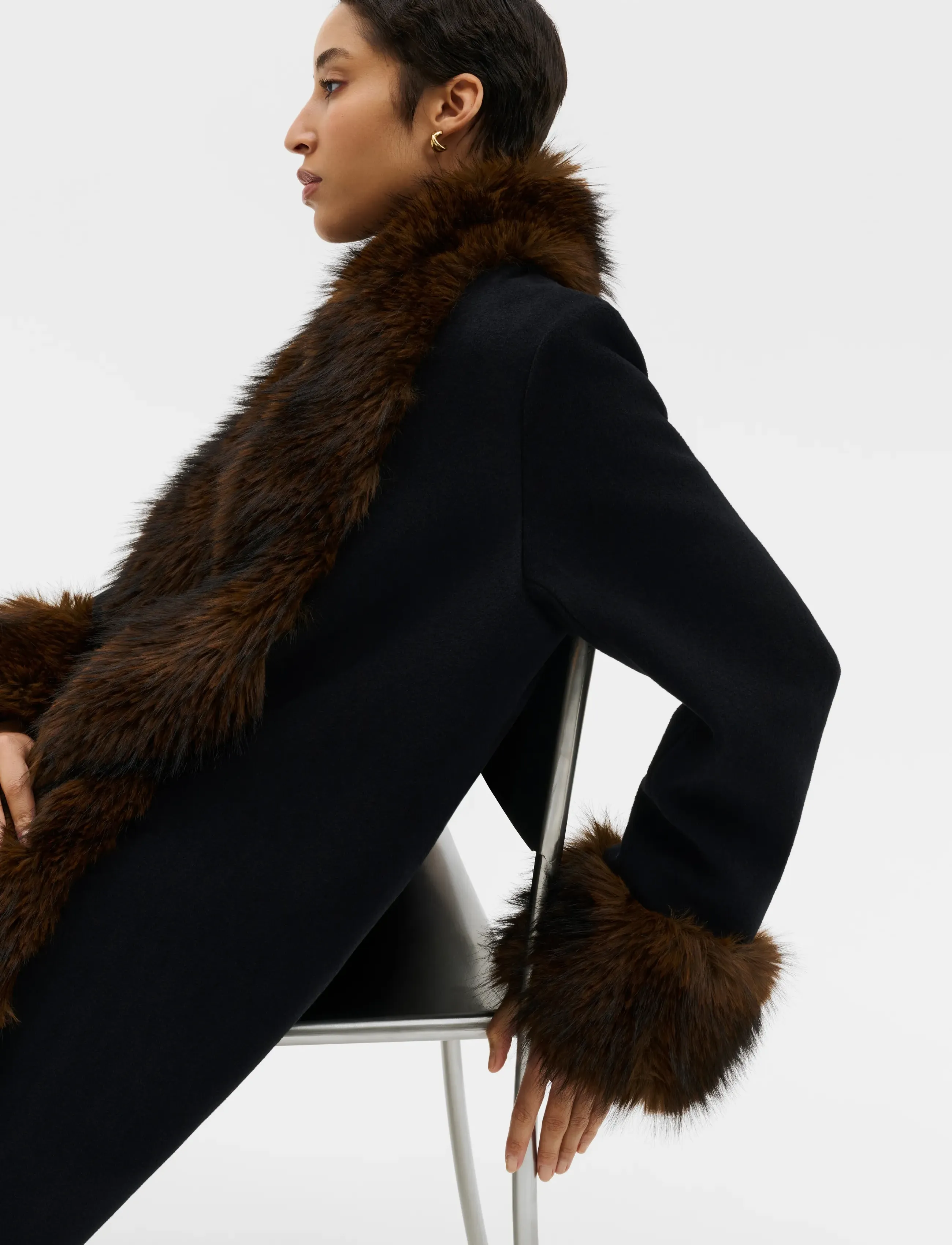 Malina - Anouk Yve Faux Fur Wool Coat - black - 3
