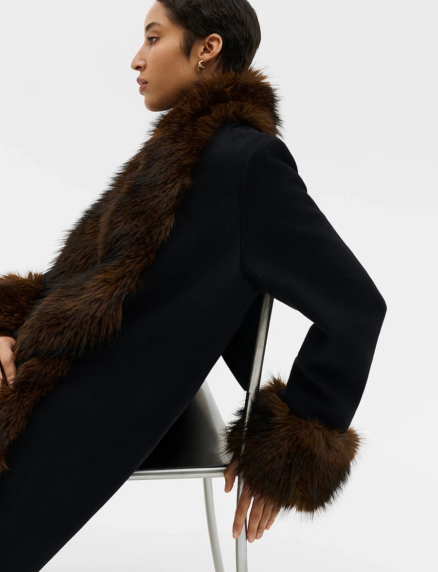 Malina - Anouk Yve Faux Fur Wool Coat - winter jackets - black - 3
