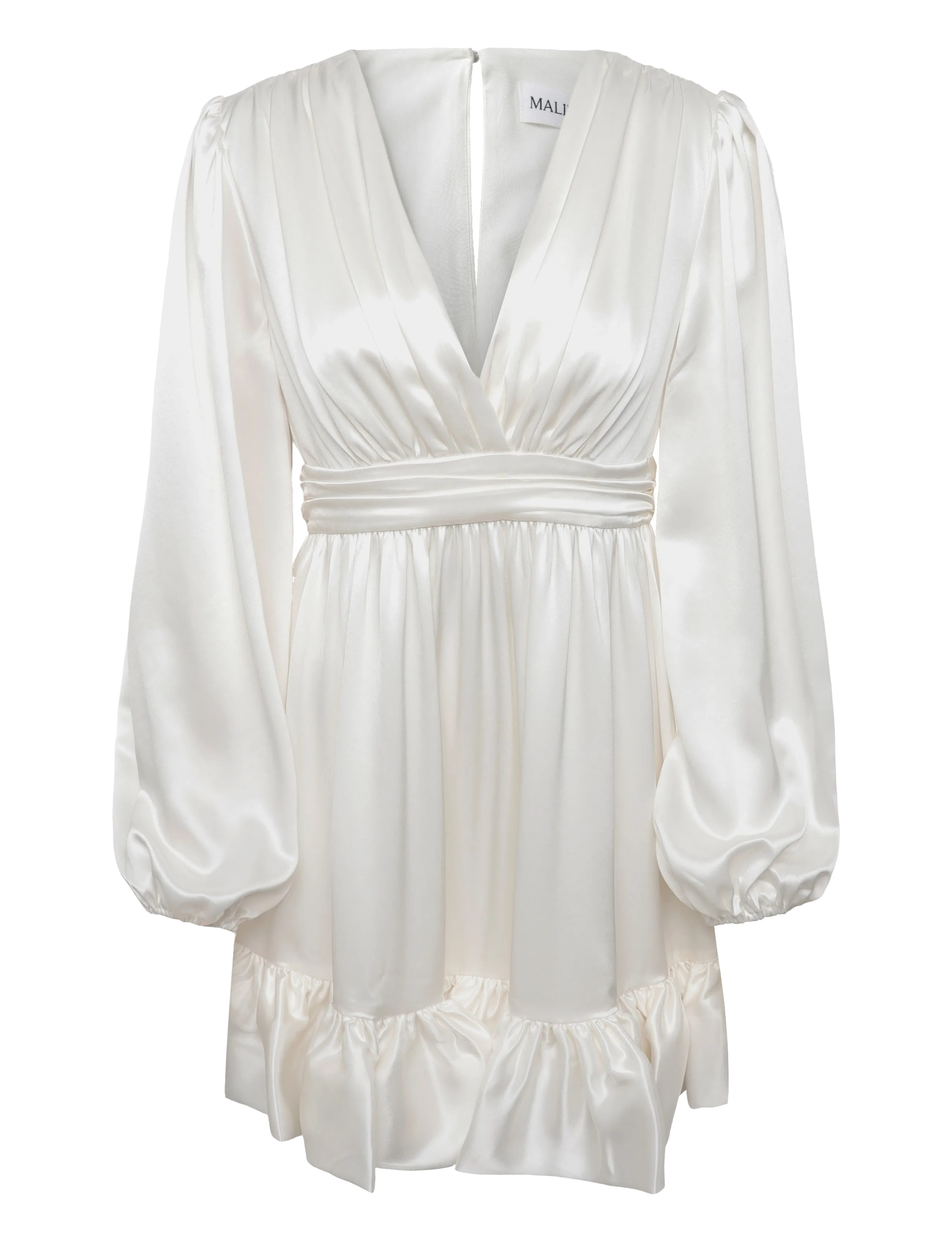 Malina Jadie V-Neck Ruffled Satin Mini Dress - Dresses - CREAM / cream