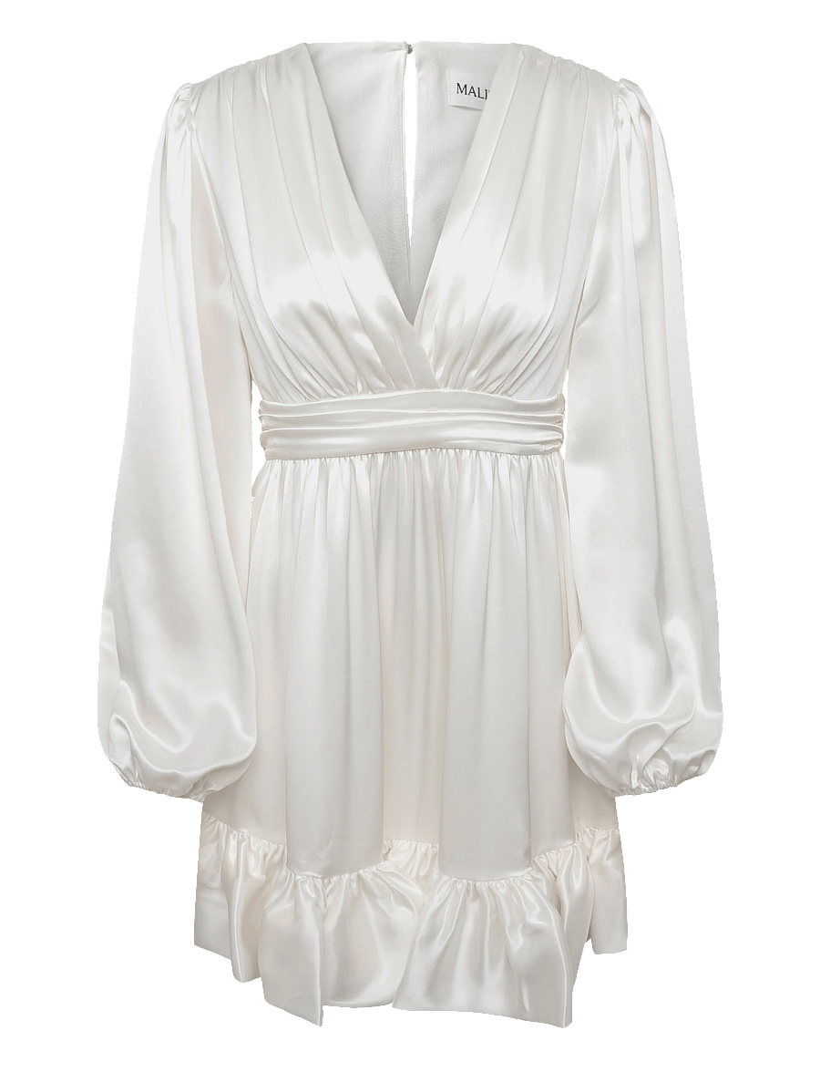Malina - Jadie V-Neck Ruffled Satin Mini Dress - kokteilinės suknelės - cream - 0