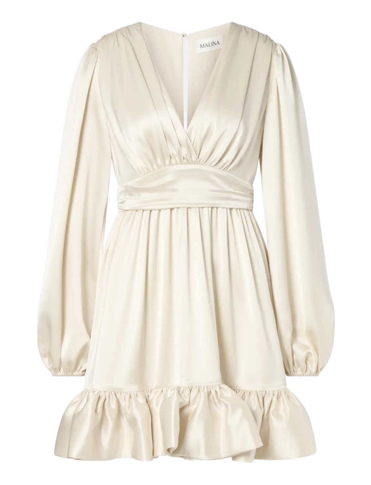 Malina Jadie V-Neck Ruffled Satin Mini Dress - Cocktail Dresses - CREAM / cream