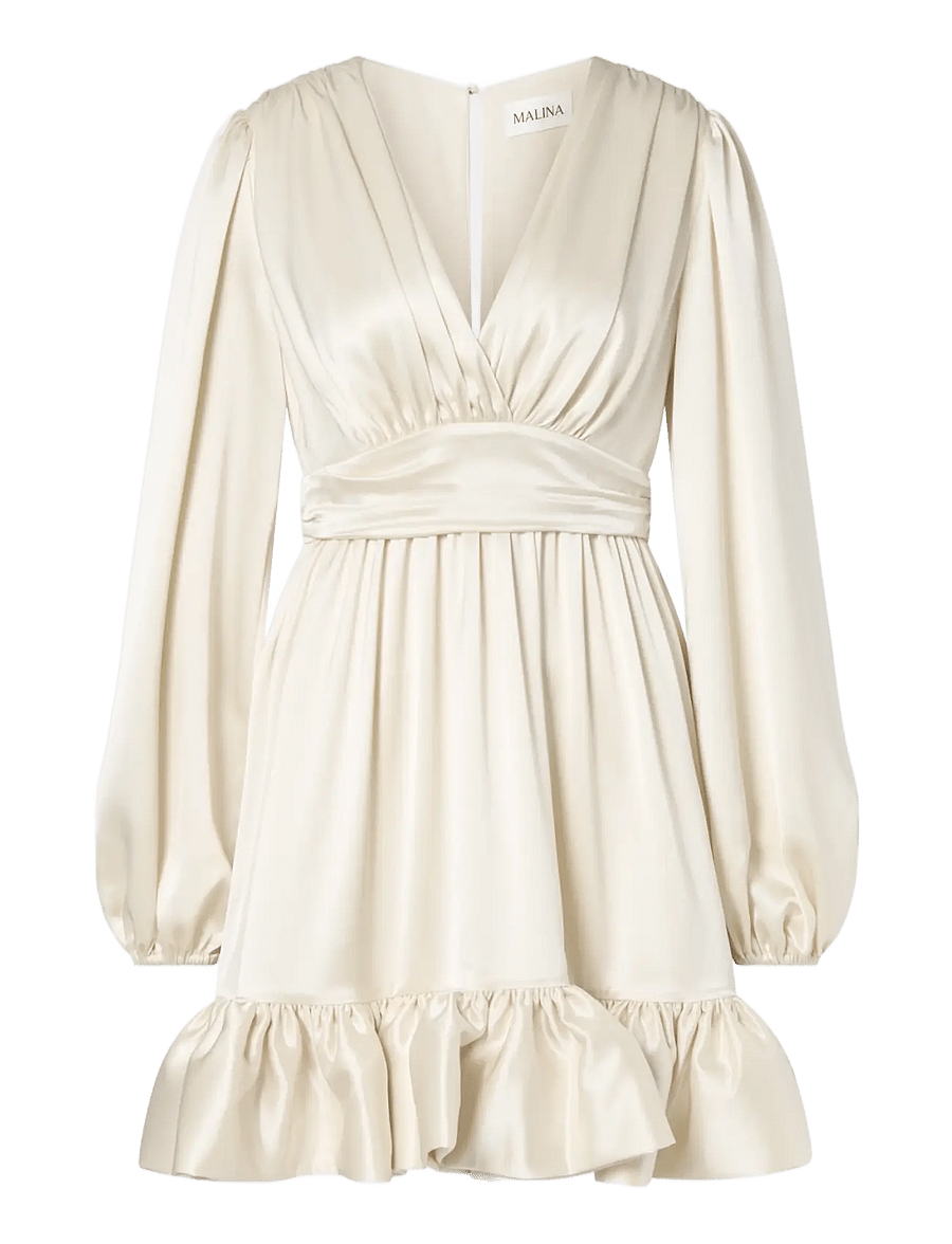 Malina - Jadie V-Neck Ruffled Satin Mini Dress - cocktailkleider - cream - 0