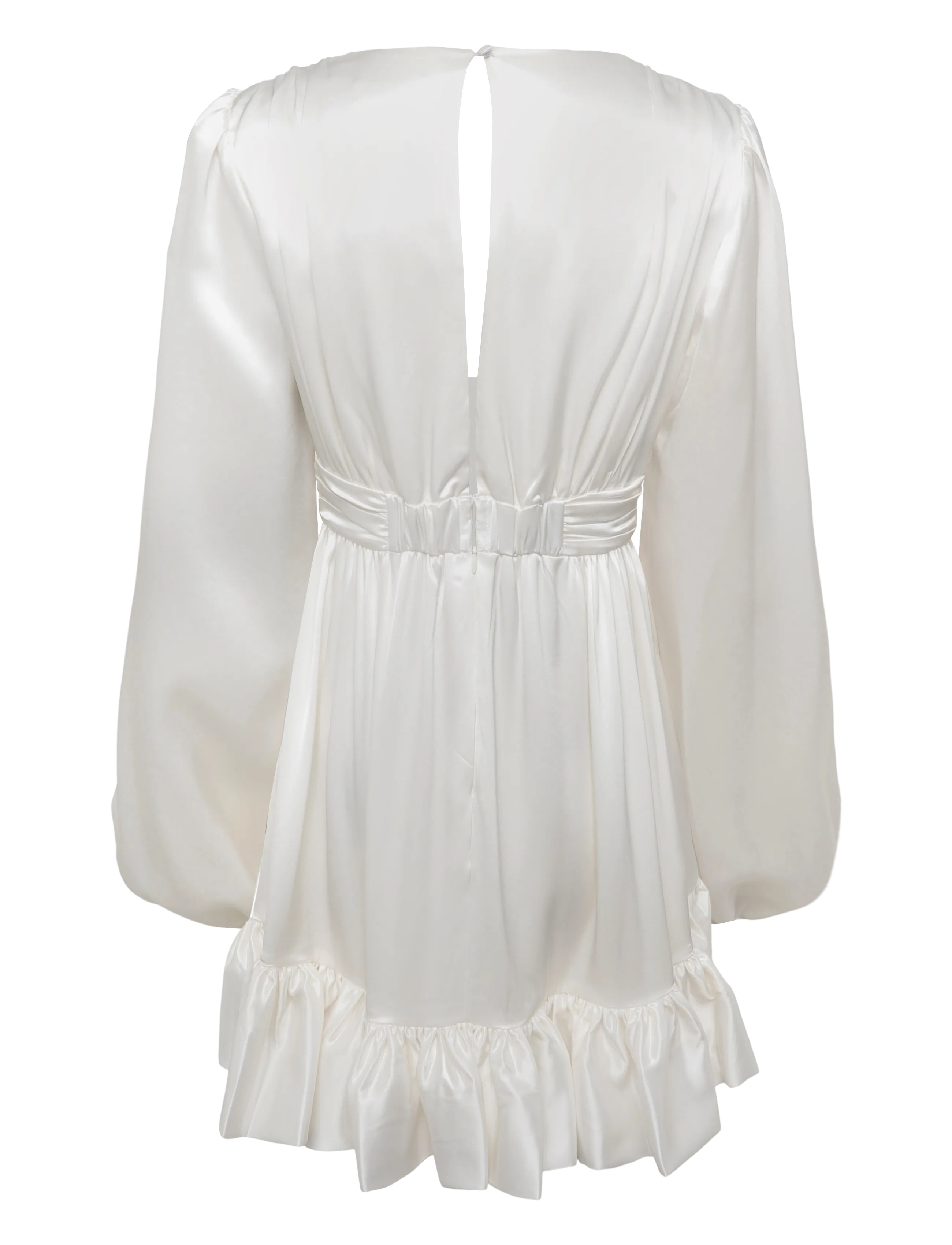 Malina - Jadie V-Neck Ruffled Satin Mini Dress - kokteilinės suknelės - cream - 1