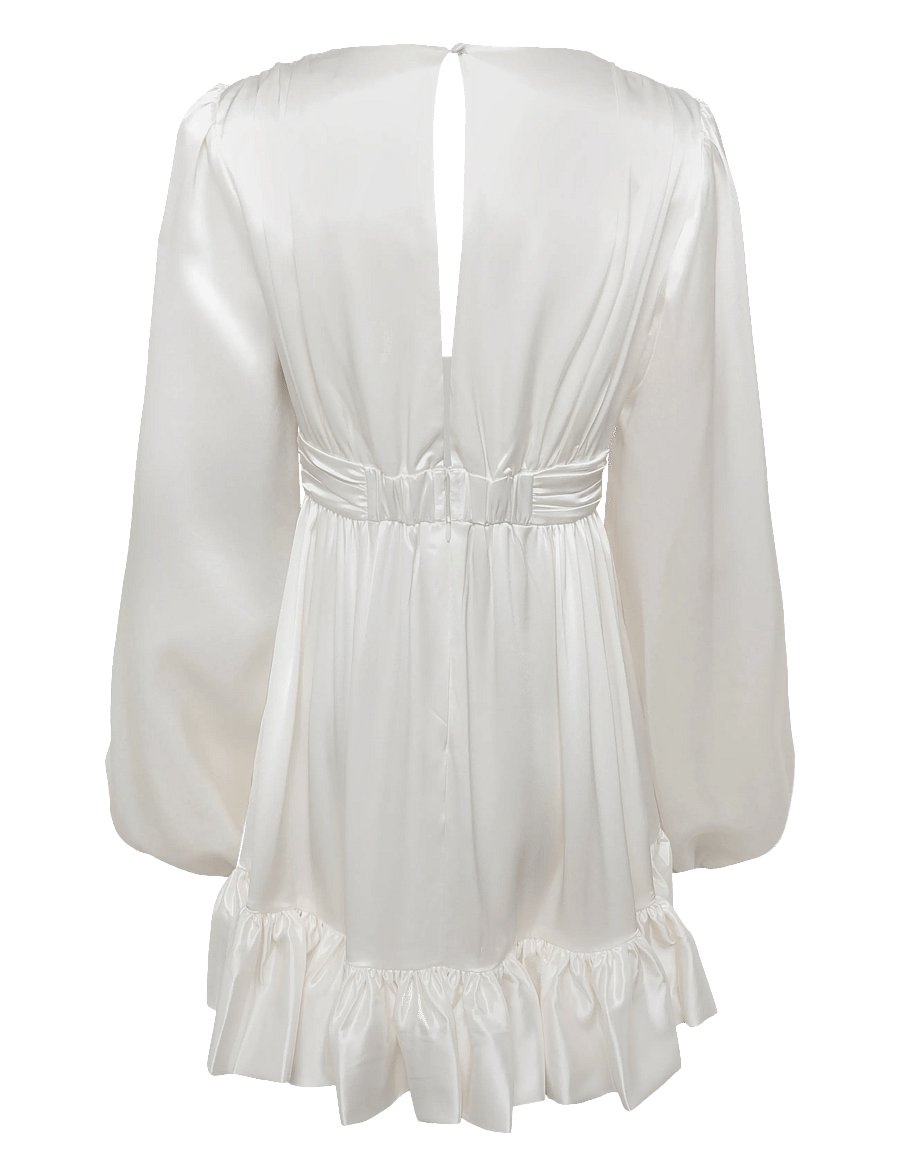 Malina - Jadie V-Neck Ruffled Satin Mini Dress - kokteilinės suknelės - cream - 1