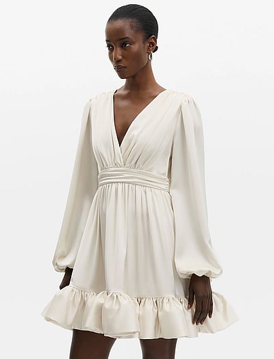 Malina Jadie V-Neck Ruffled Satin Mini Dress - - undefined / undefined