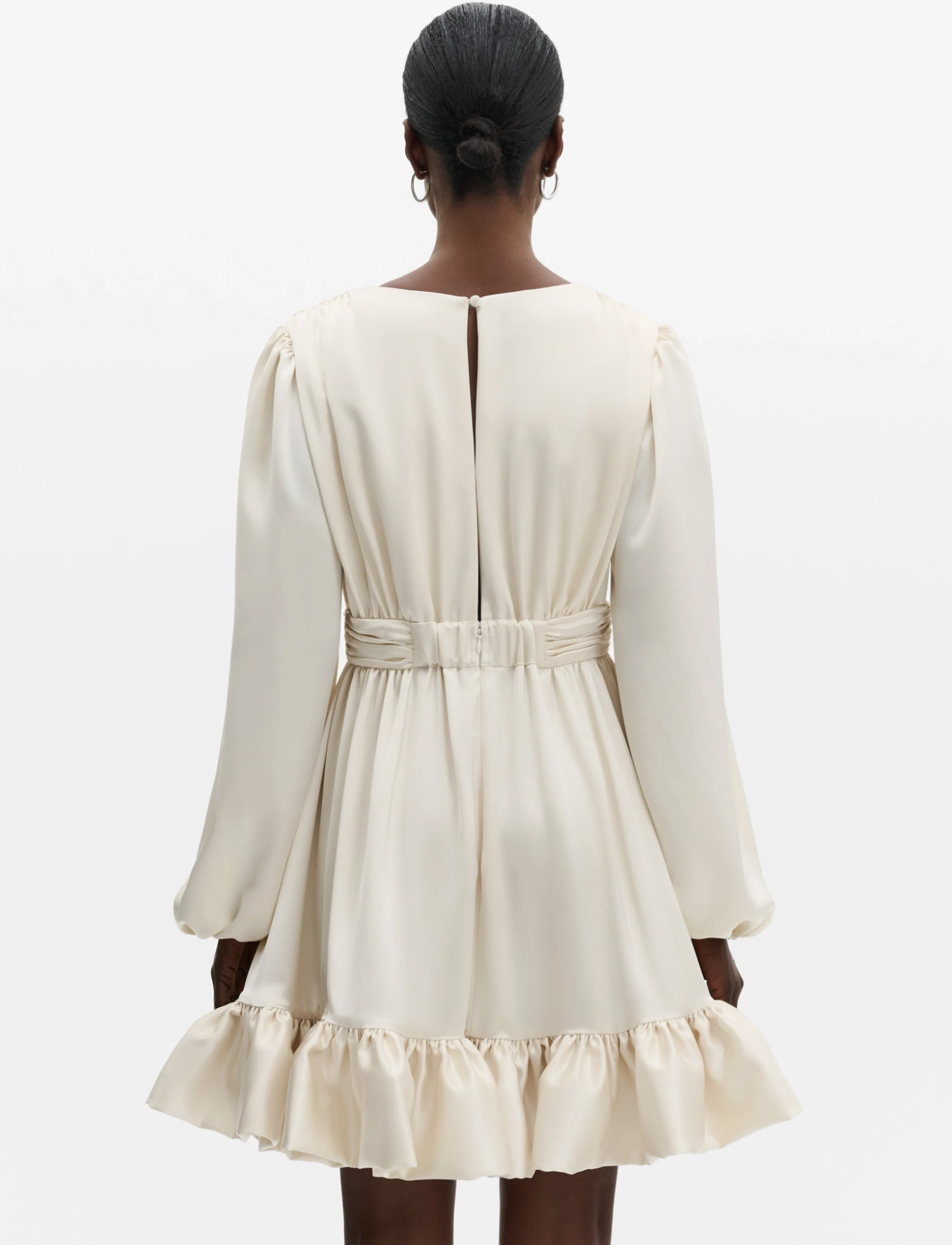 Malina - Jadie V-Neck Ruffled Satin Mini Dress - cocktail dresses - cream - 1