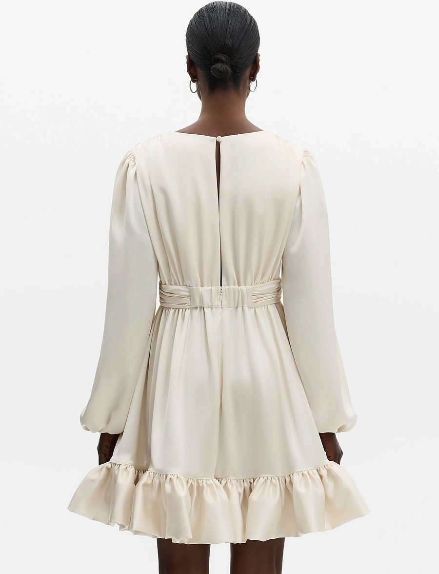 Malina - Jadie V-Neck Ruffled Satin Mini Dress - cocktailkleider - cream - 1