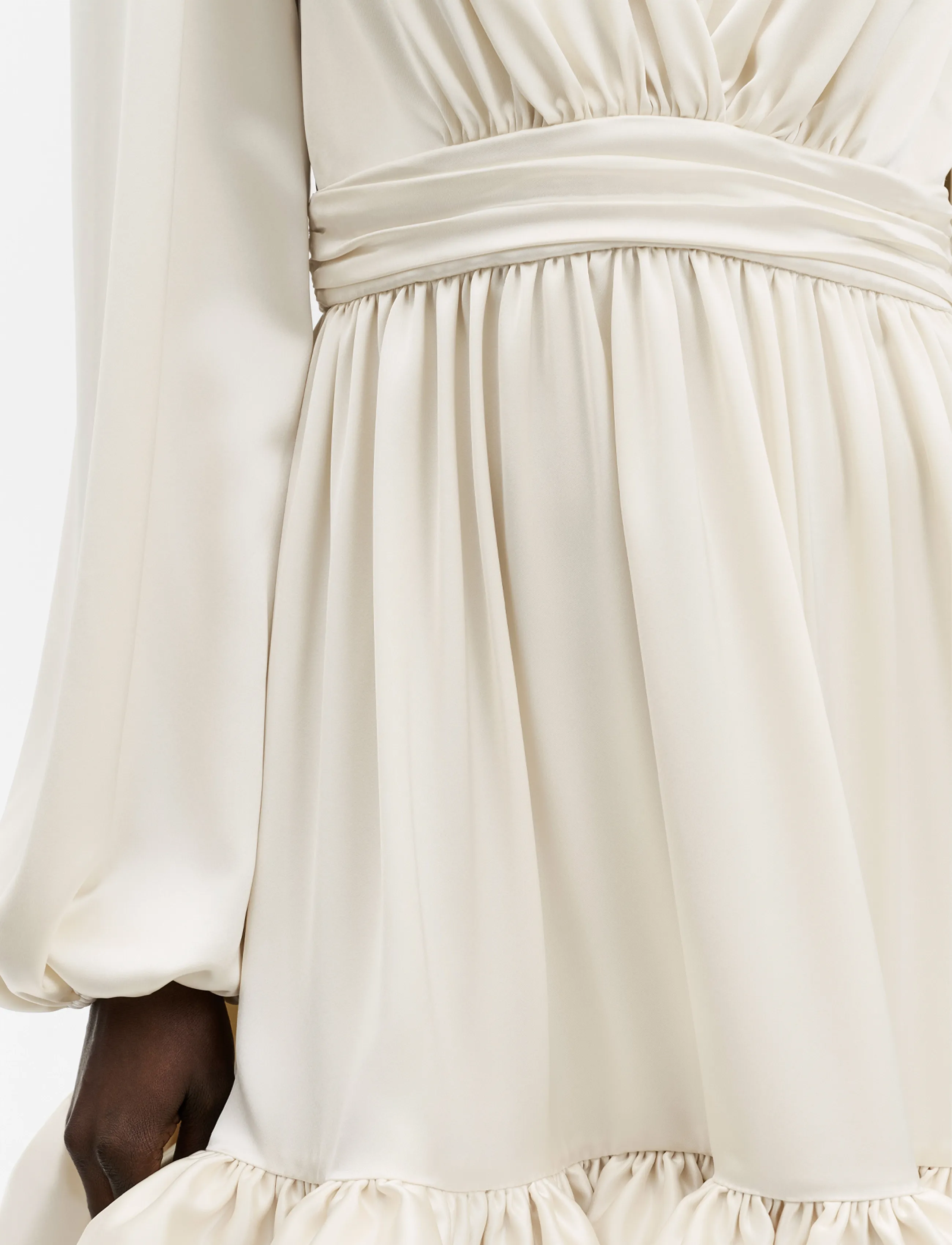 Malina - Jadie V-Neck Ruffled Satin Mini Dress - kokteilikleidid - cream - 5