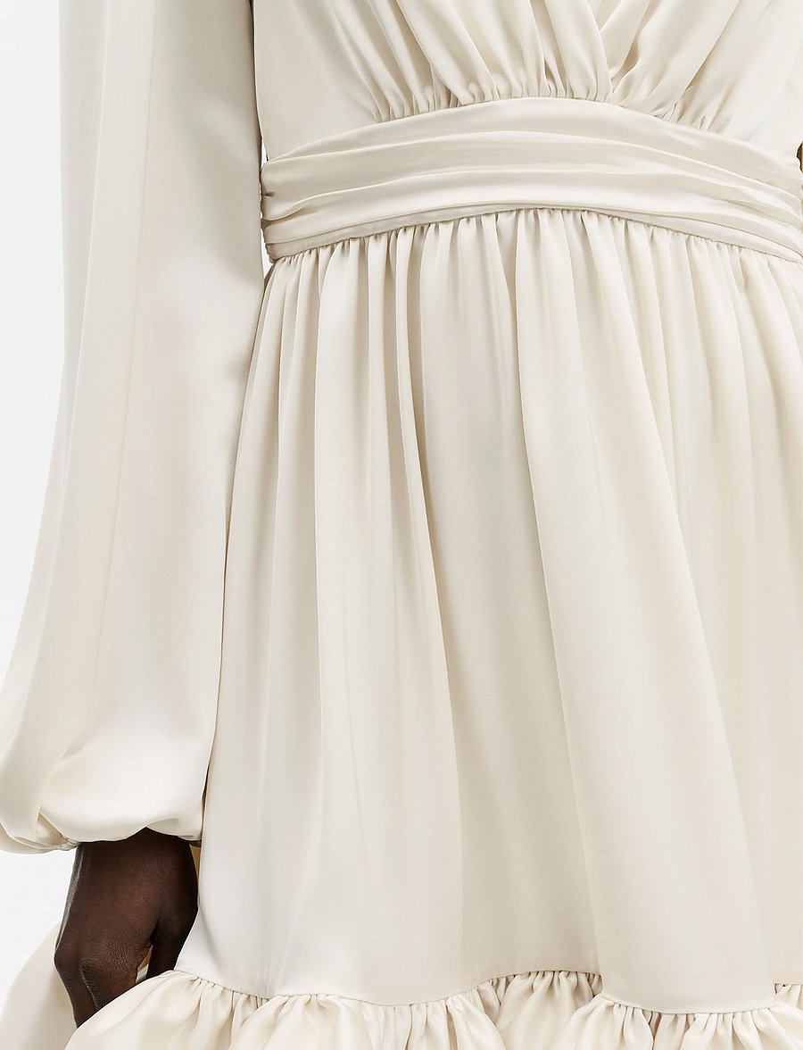 Malina - Jadie V-Neck Ruffled Satin Mini Dress - cocktailkleider - cream - 5