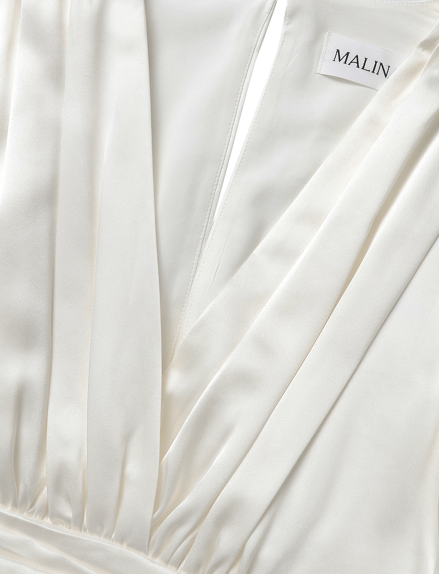 Malina - Jadie V-Neck Ruffled Satin Mini Dress - kokteilinės suknelės - cream - 4