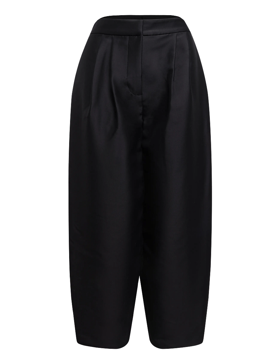 Malina - Smilla Barrel Leg Wool-Silk Trousers - barrelbyxor - black - 1