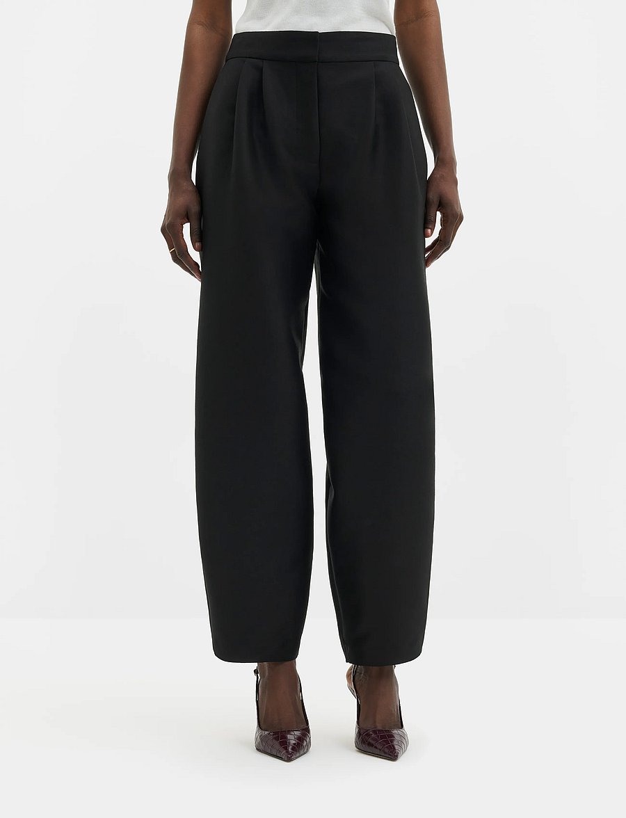 Malina - Smilla Barrel Leg Wool-Silk Trousers - barrelbyxor - black - 0