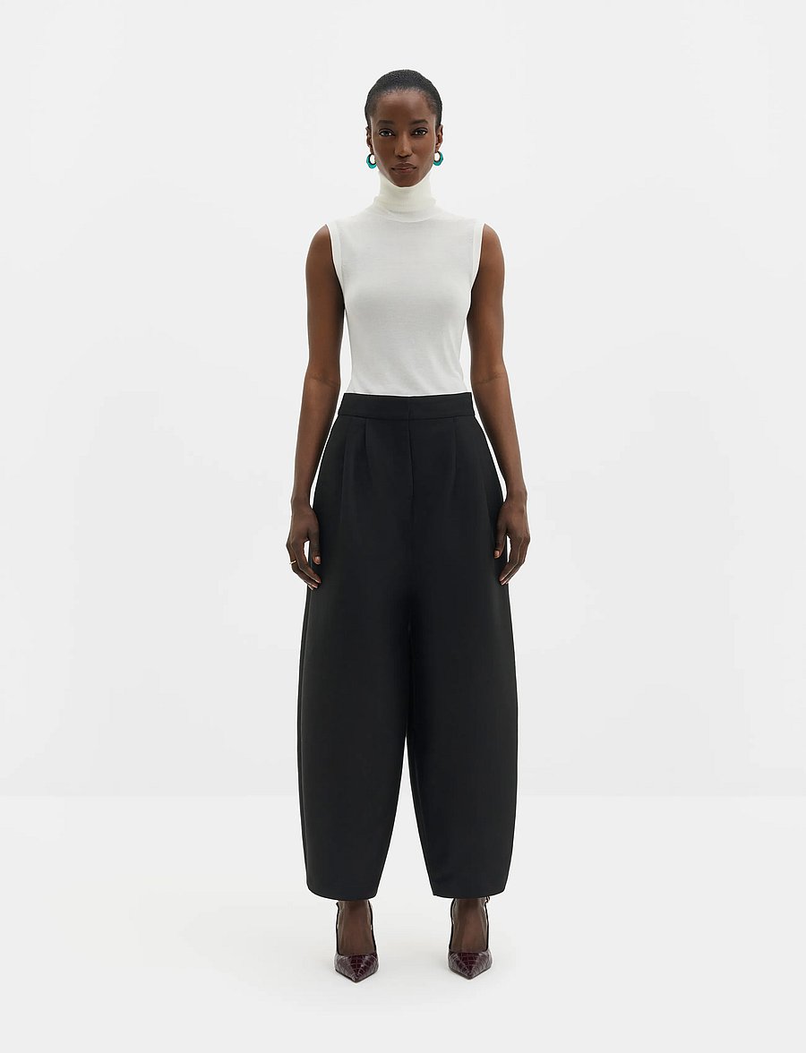Malina - Smilla Barrel Leg Wool-Silk Trousers - barrelbyxor - black - 3