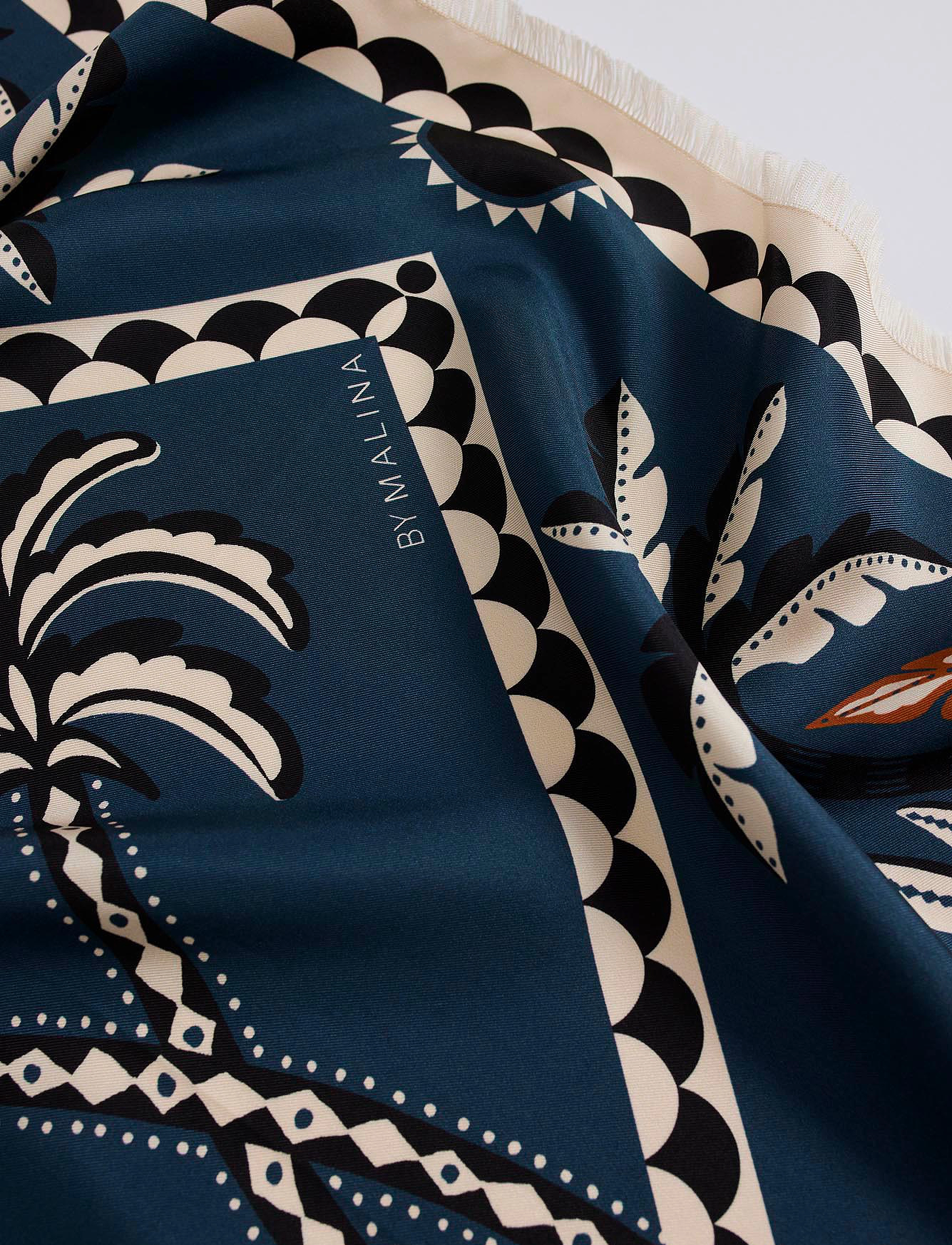 Malina - Silk Twill Fringe scarf 65x65 - desert palm - 5