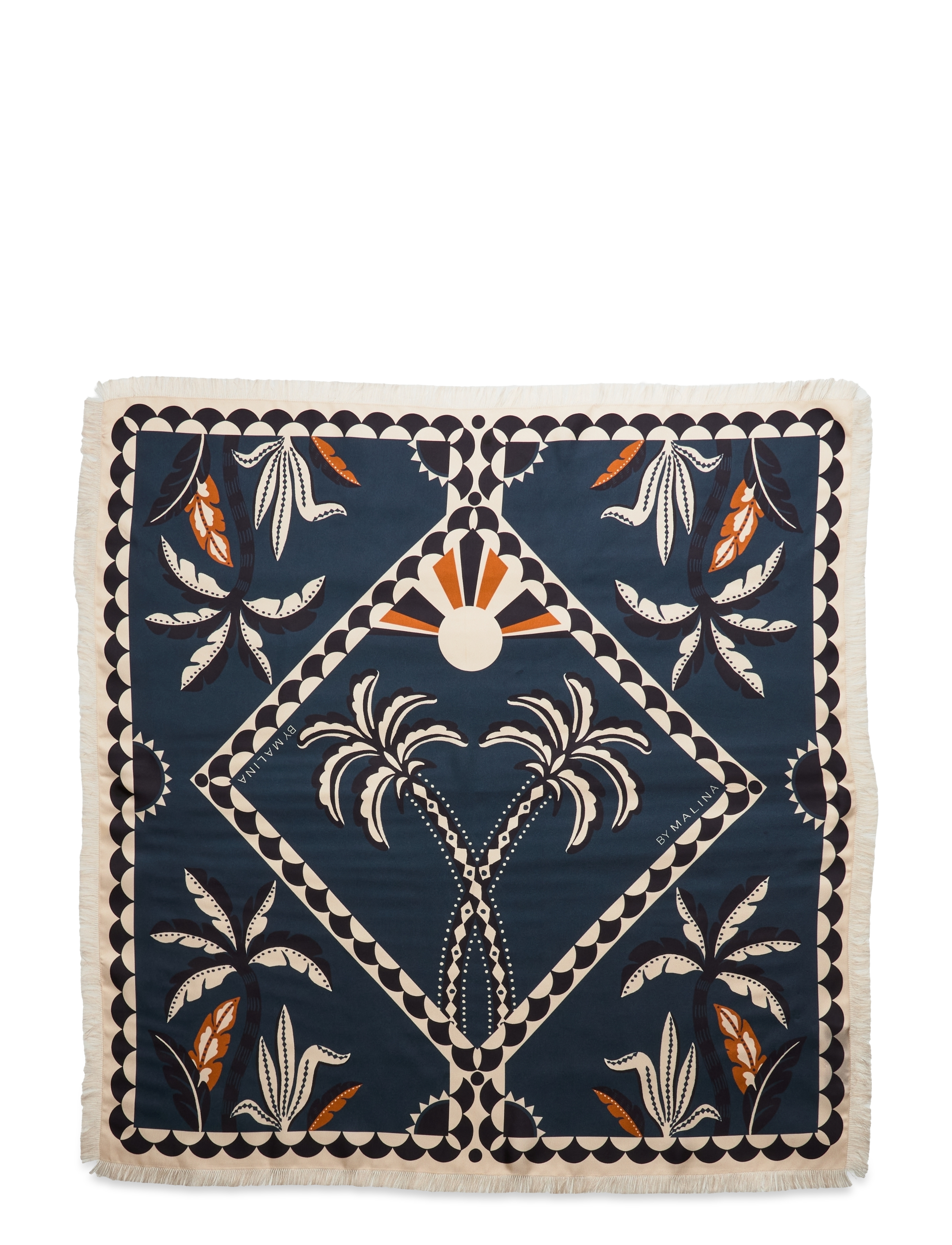 Malina - Silk Twill Fringe scarf 65x65 - desert palm - 3