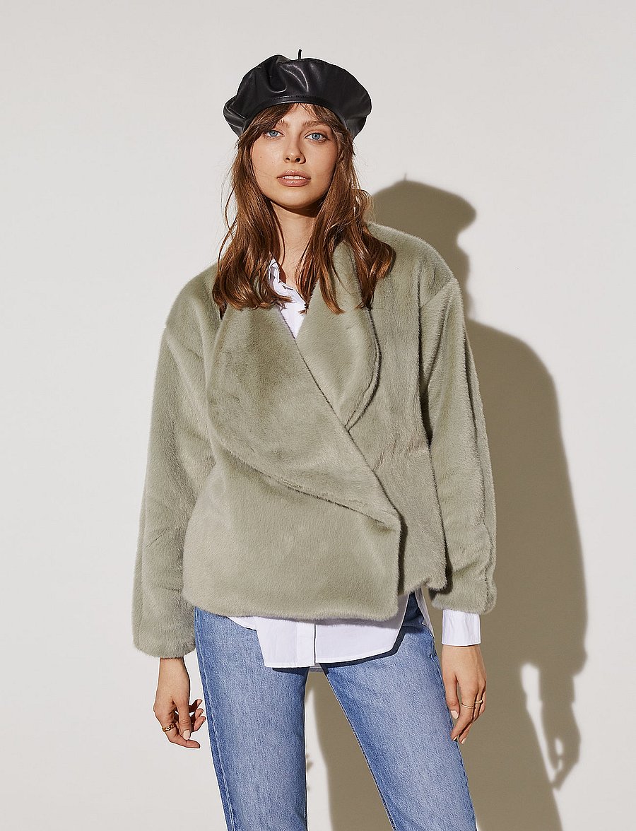By Malina - Zinna faux fur jacket - pale olive - 0