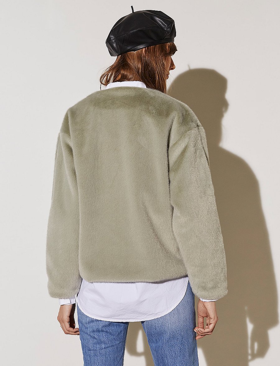 By Malina - Zinna faux fur jacket - pale olive - 3