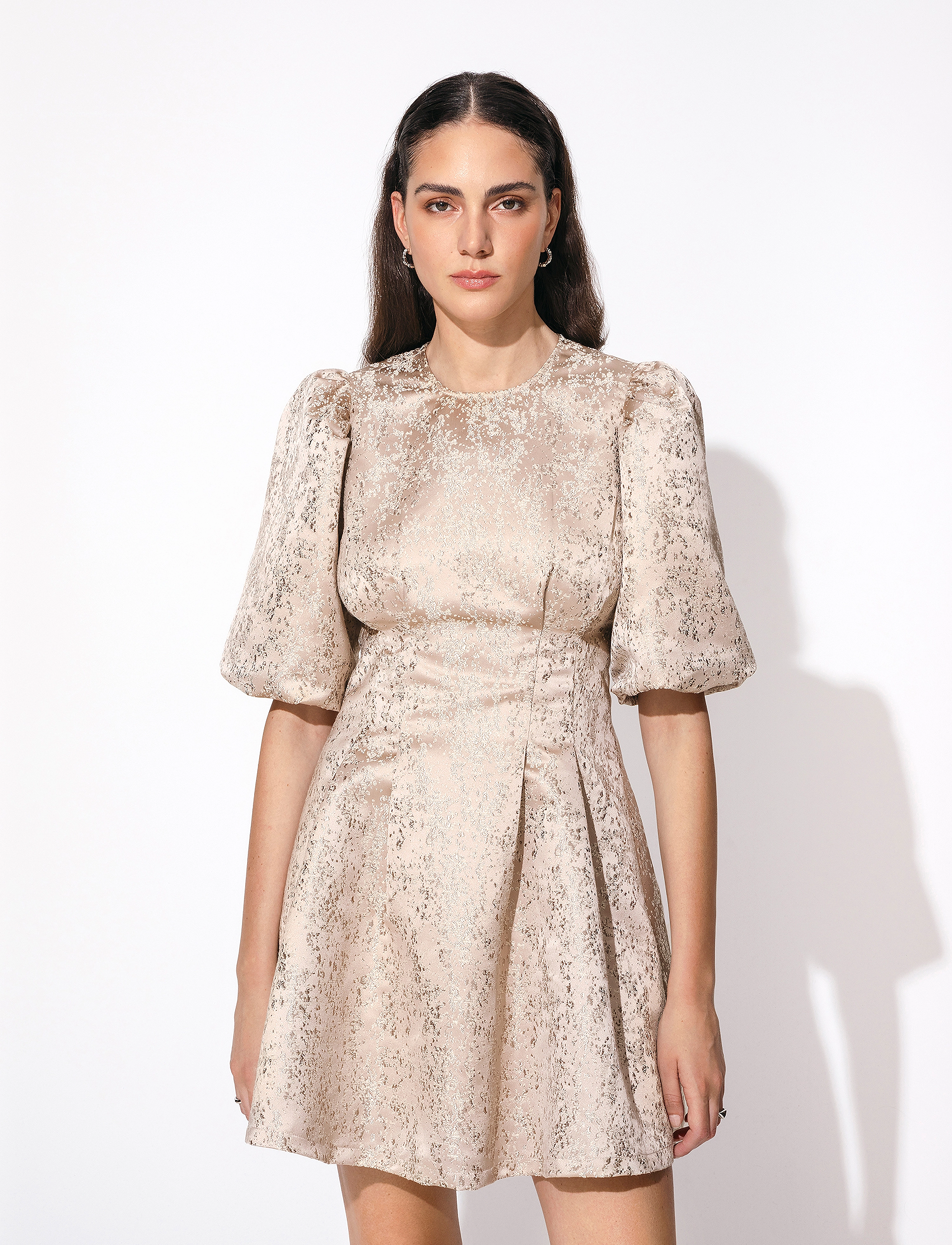By Malina - Tonia short sleeve mini dress - macadamia metallic - 3