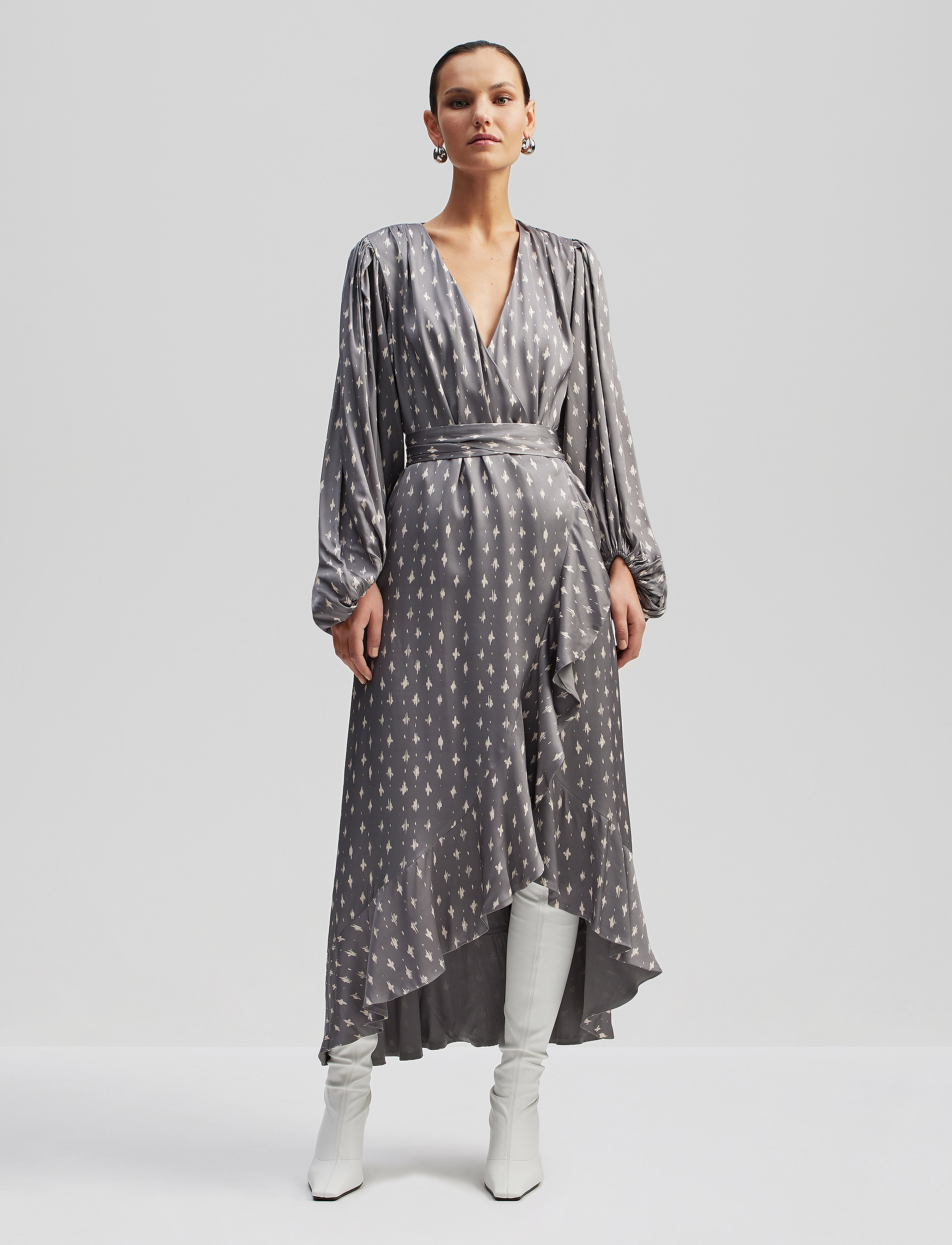 Malina Blossom printed wrap midi dress - Kjoler - ASTRA / grey