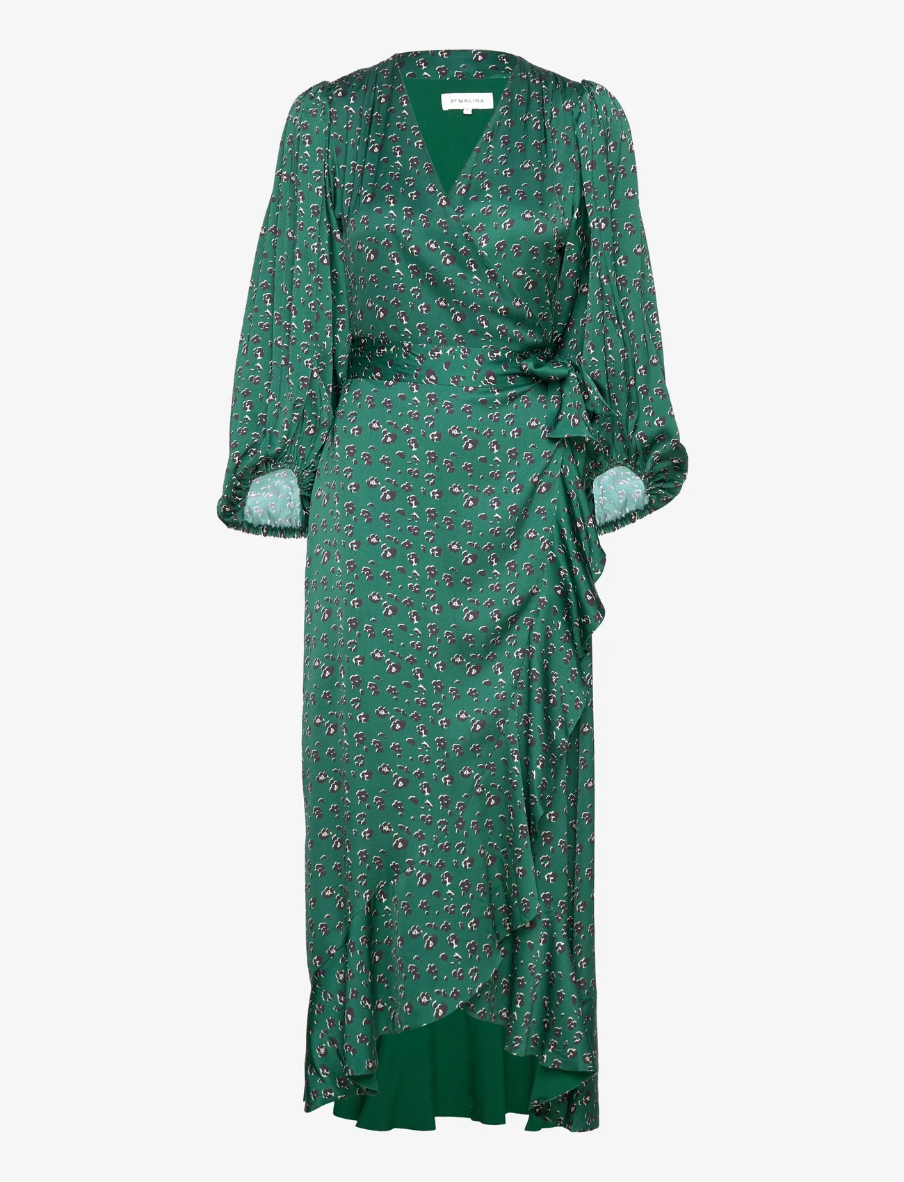 Malina - Blossom printed wrap midi dress - sukienki kopertowe - green leo - 0