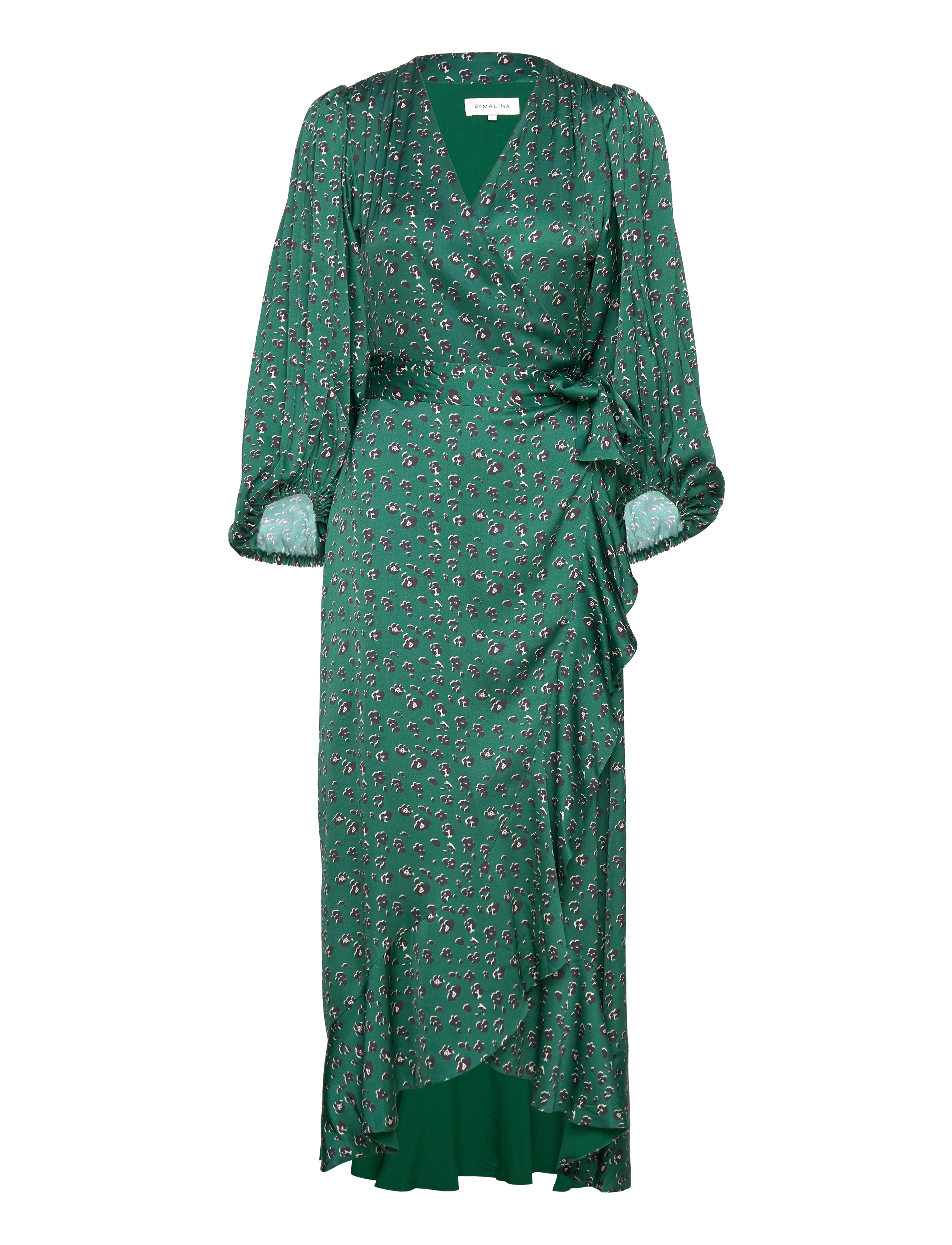 Malina - Blossom printed wrap midi dress - green leo - 1
