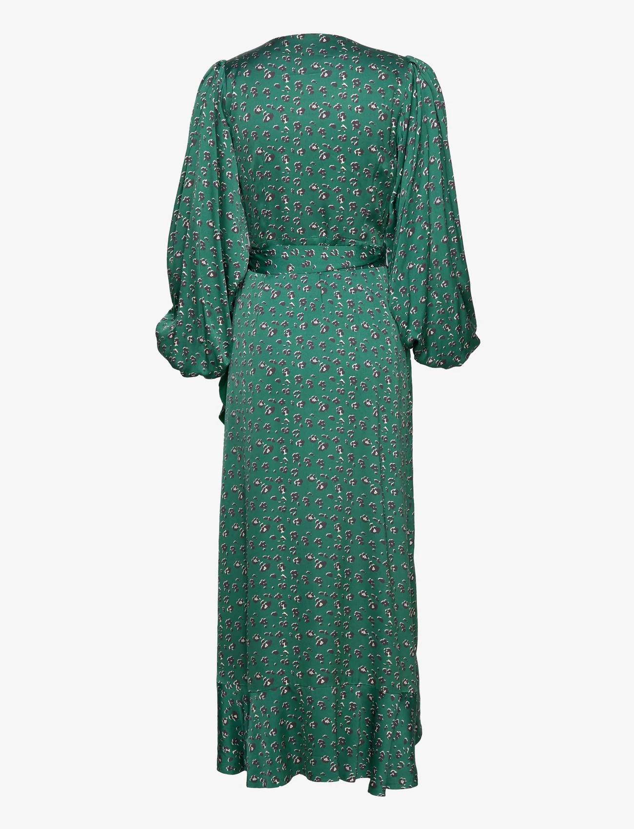Malina - Blossom printed wrap midi dress - sukienki kopertowe - green leo - 1