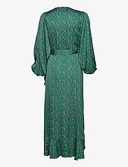 Malina - Blossom printed wrap midi dress - sukienki kopertowe - green leo - 1