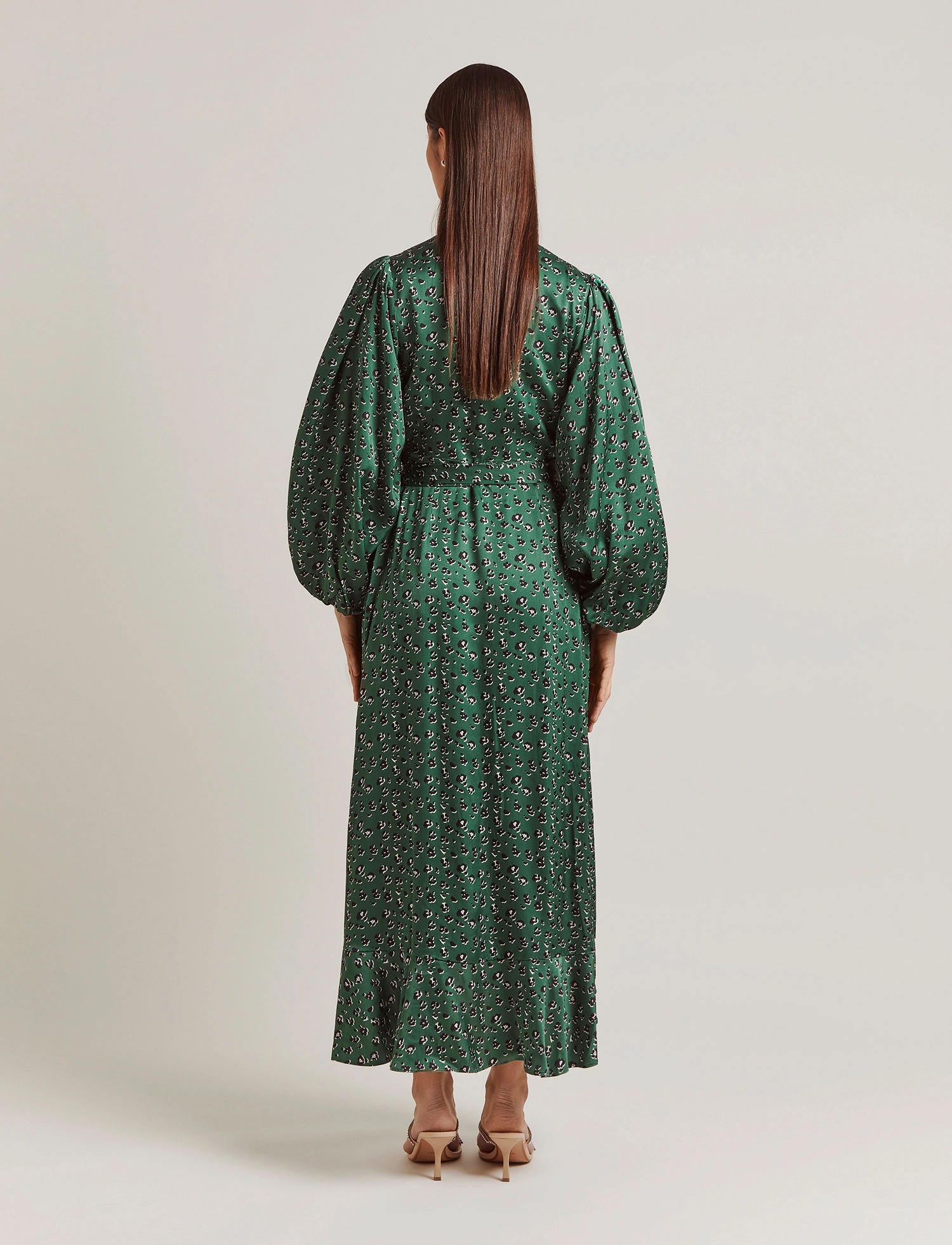 Malina - Blossom printed wrap midi dress - green leo - 3