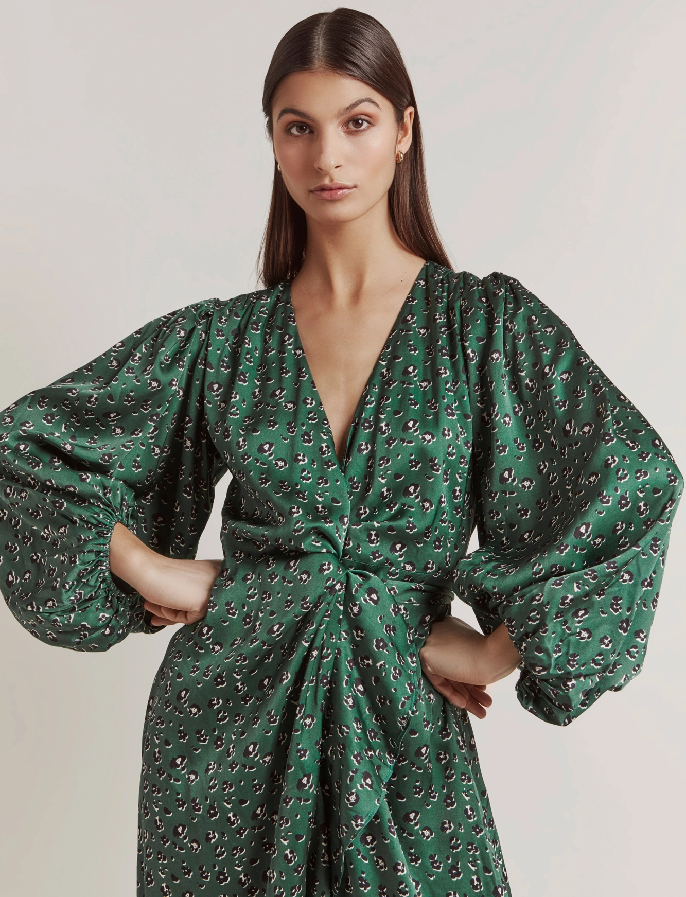 Malina - Blossom printed wrap midi dress - green leo - 4