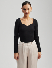 Malina - Tulip ribbed knitted top - swetry - black - 2