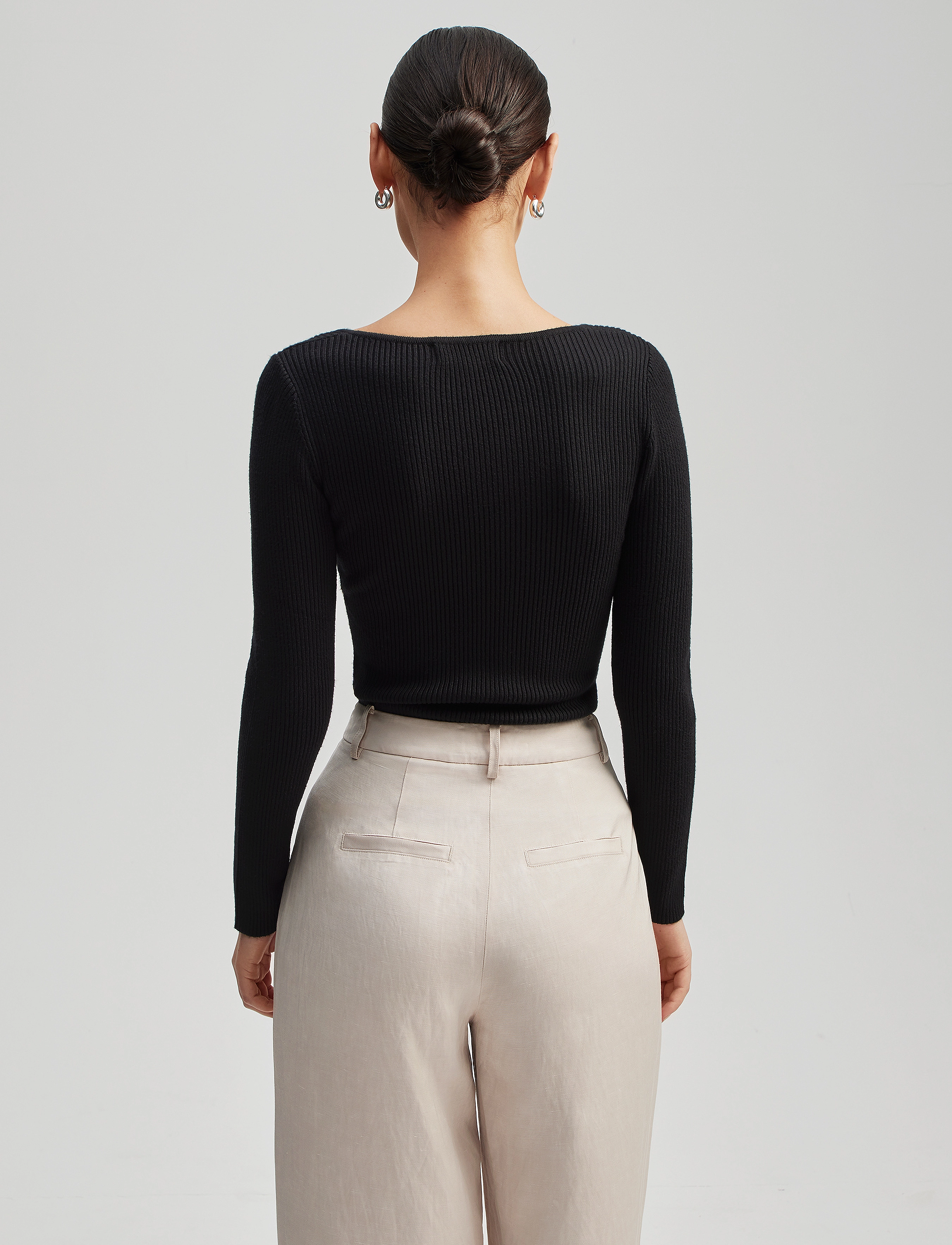 Malina - Tulip ribbed knitted top - pullover - black - 3