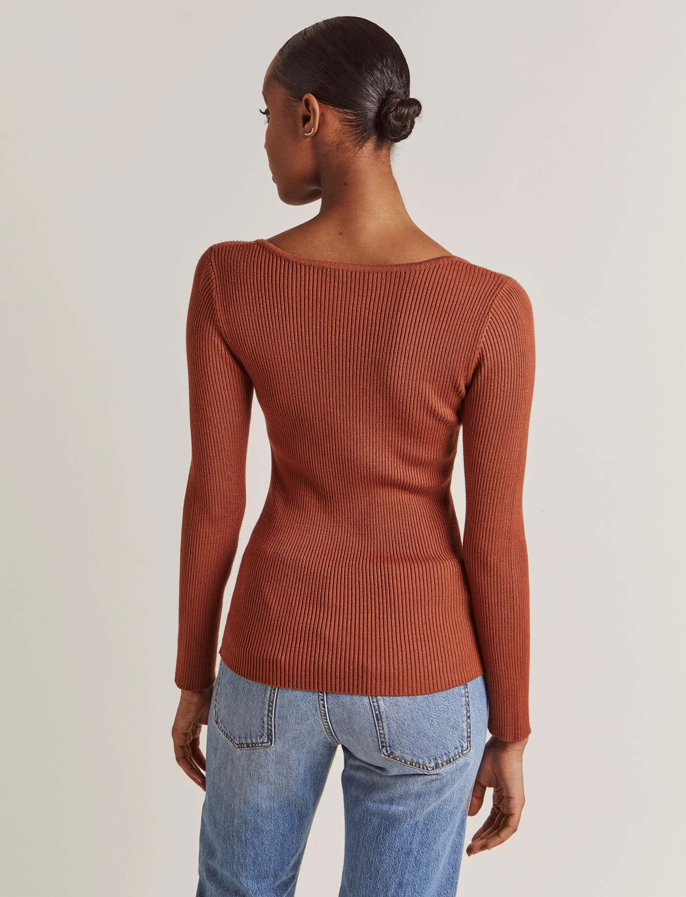Malina - Tulip ribbed knitted top - trøjer - mocha - 3