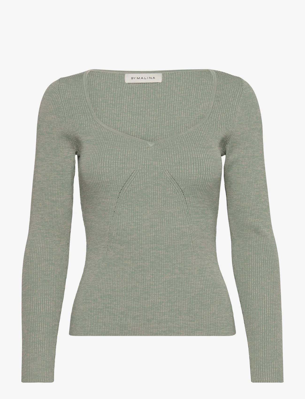 Malina - Tulip ribbed knitted top - swetry - seafoam melange - 0